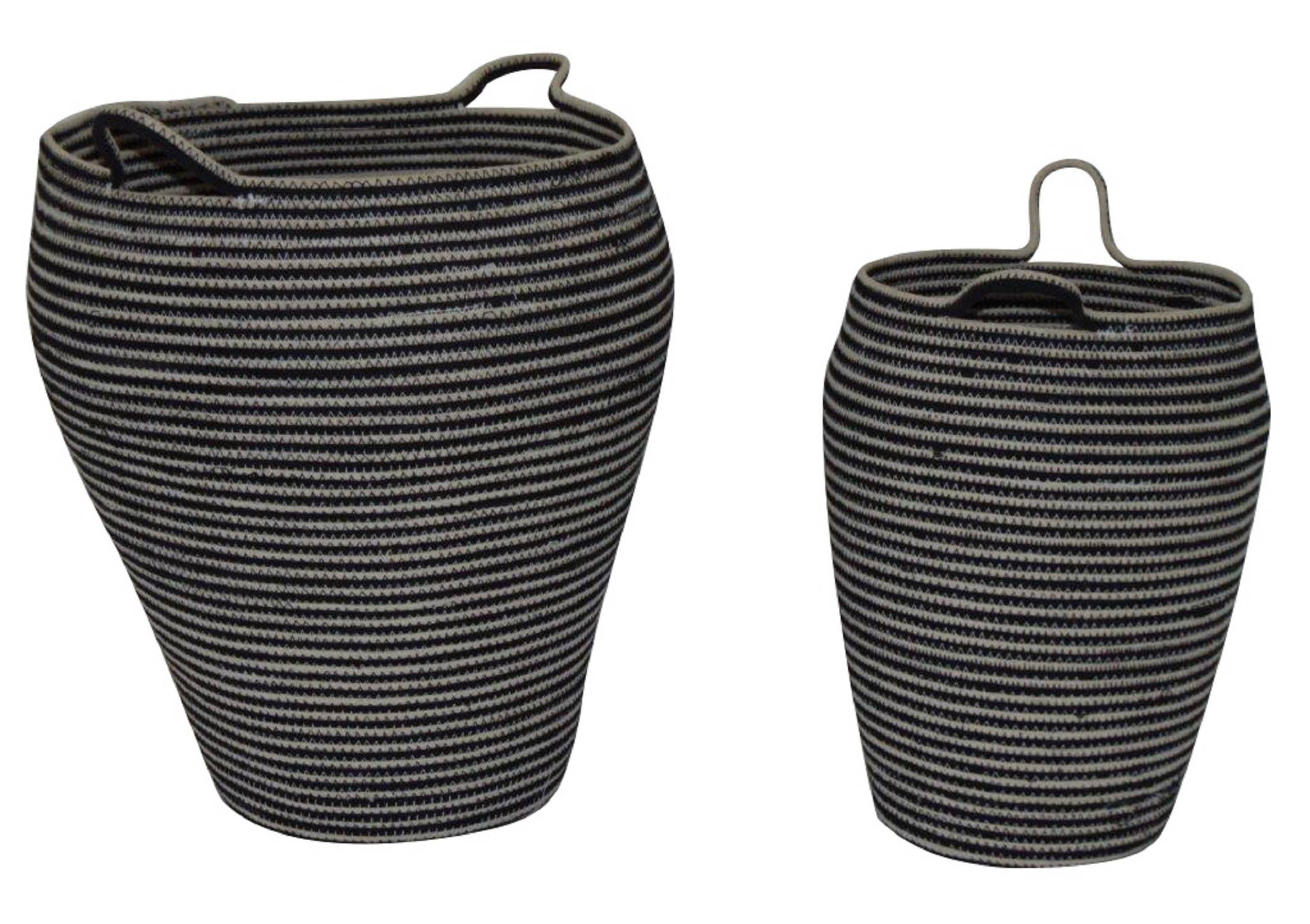 Set of 2 Natural & Black Cotton Woven Baskets w/ Handles: Cotton / Natural and Black - Decor Addict, LLC