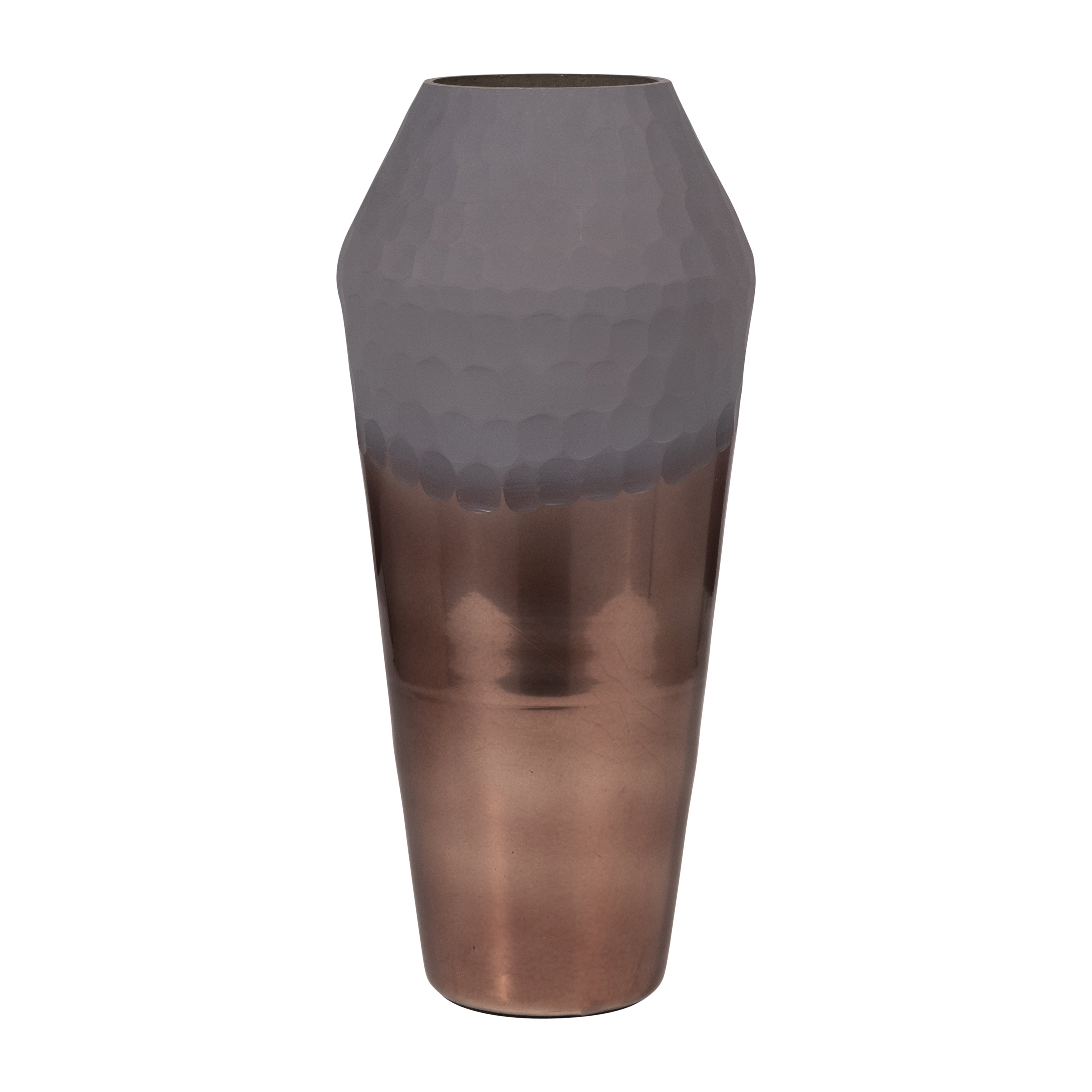 Glass, 17" 2-tone Hand-cut Vase, Metallic - Decor Addict, LLC