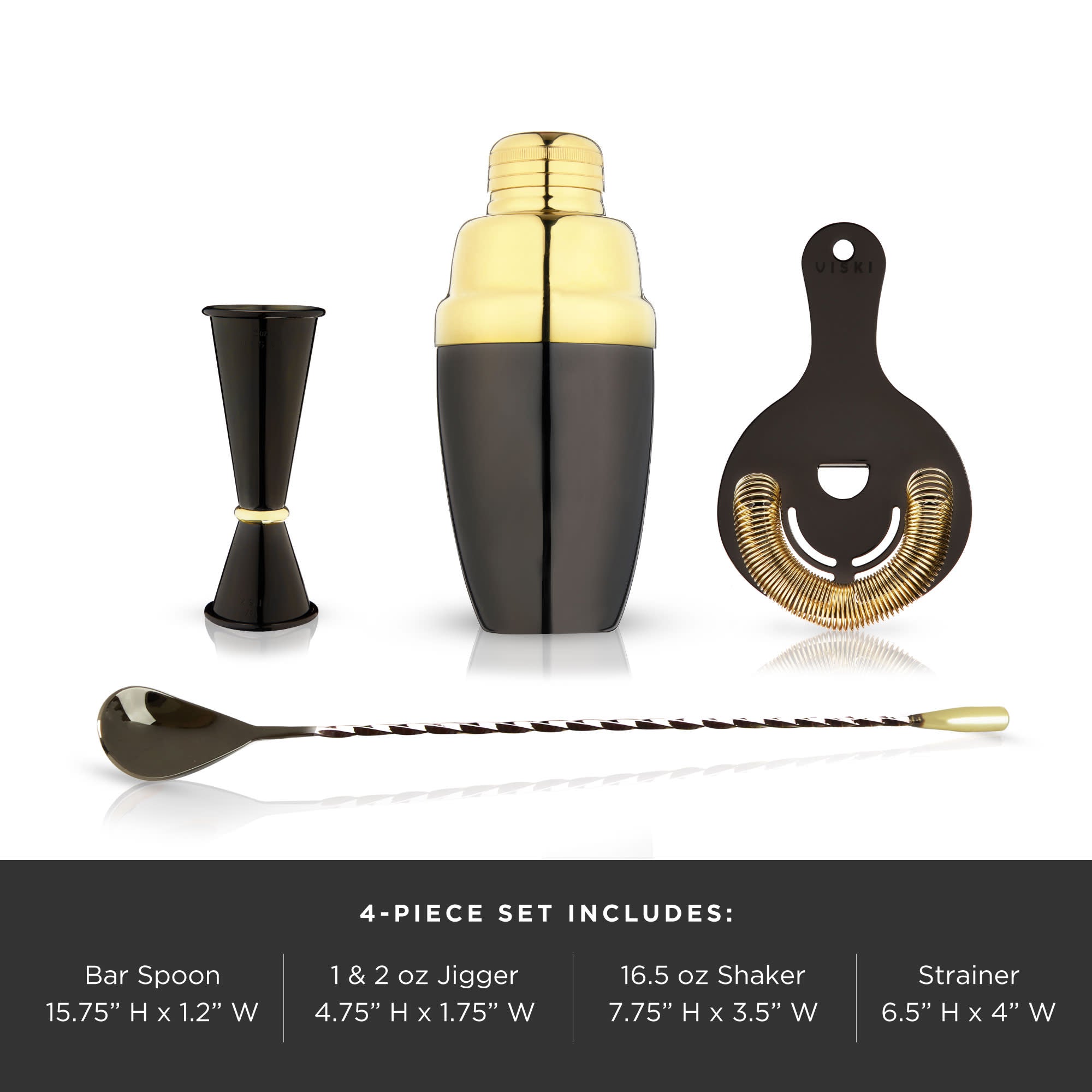 4-Piece Stainless Steel Barware Set in Black & Gold - Decor Addict, LLC