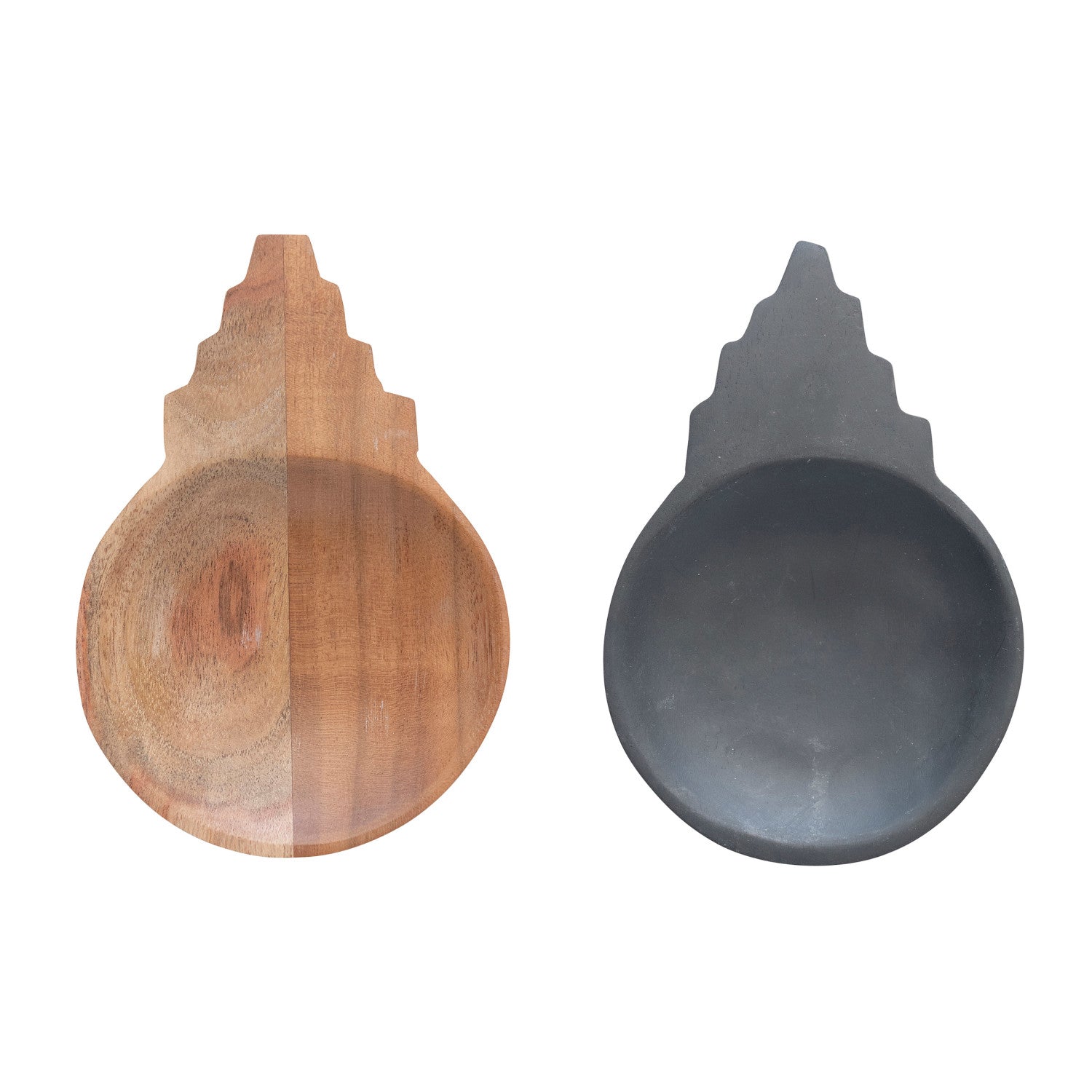 Hand-Carved Acacia Wood Dishes, Black & Natural, Set of 2