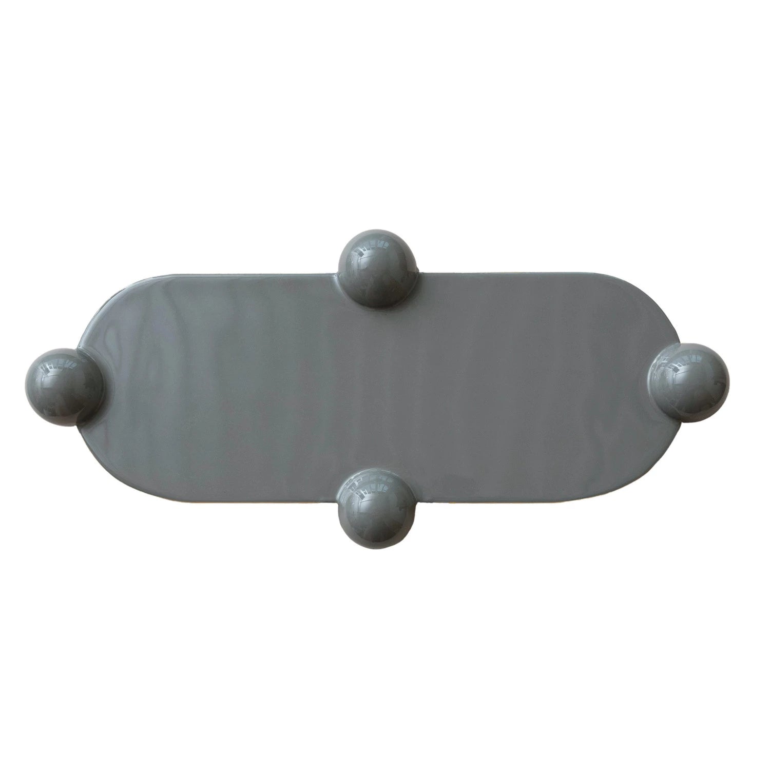 Enameled Metal Ball Footed Tray w/ Gold Finish Edge, Grey - Decor Addict, LLC