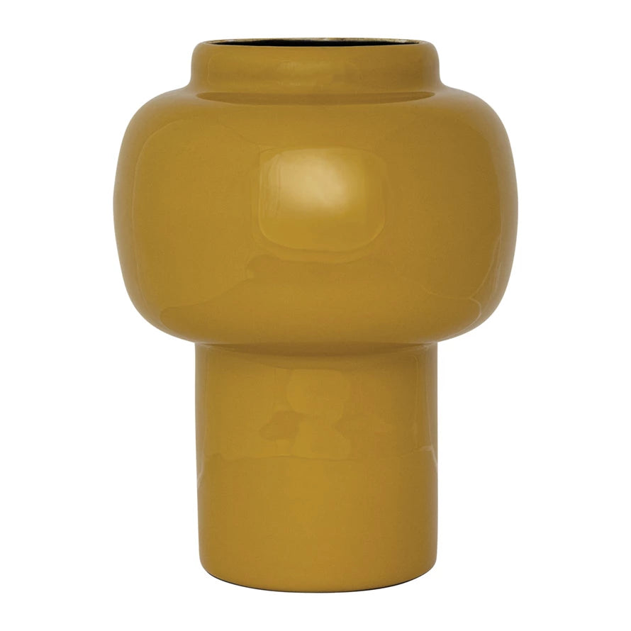Enameled Metal Vase, Mustard Color