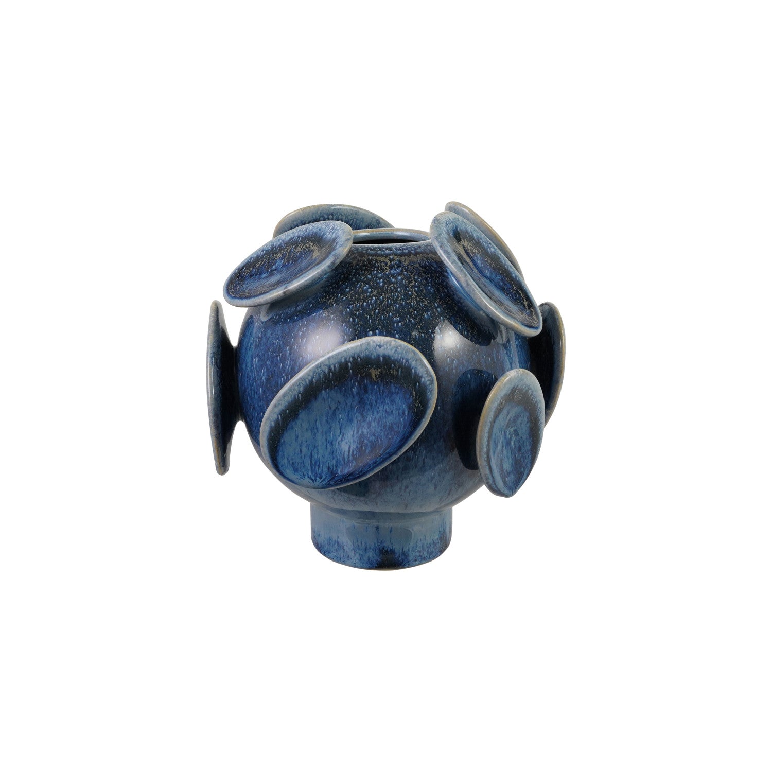 Stoneware Footed Vase with 3D Disc Design Blue (Each One Will Vary)