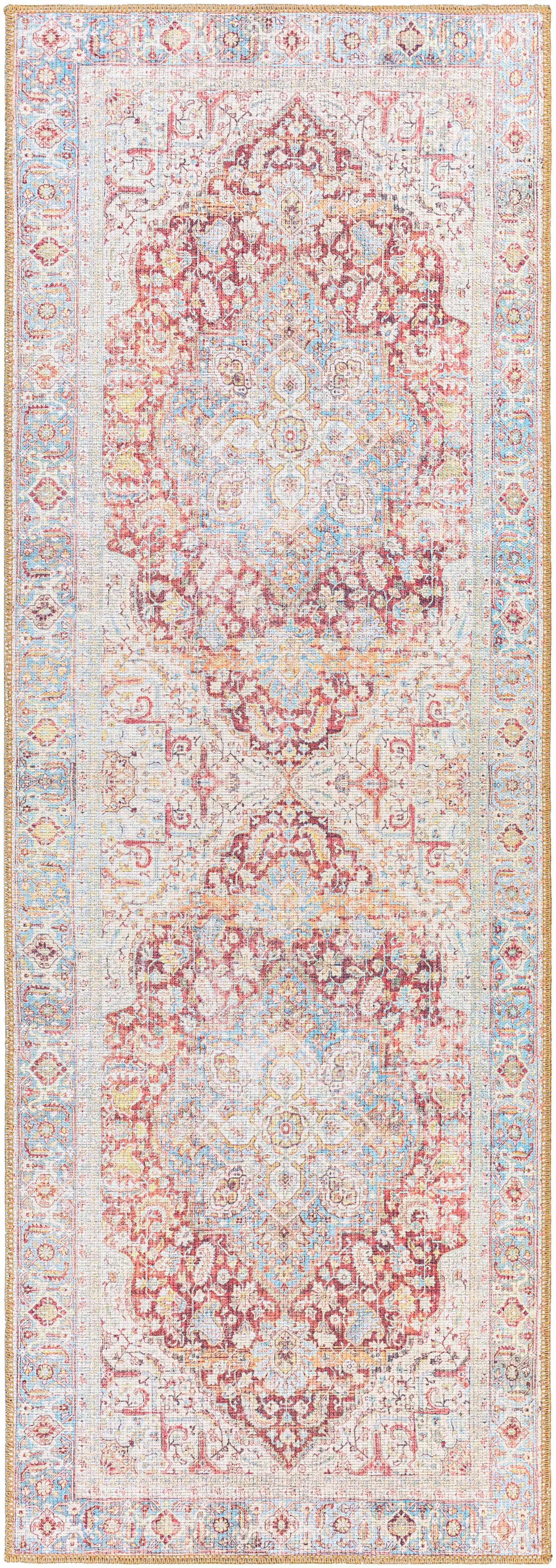 Cream Rust Leeston Vintage Washable Area Rug - Decor Addict, LLC