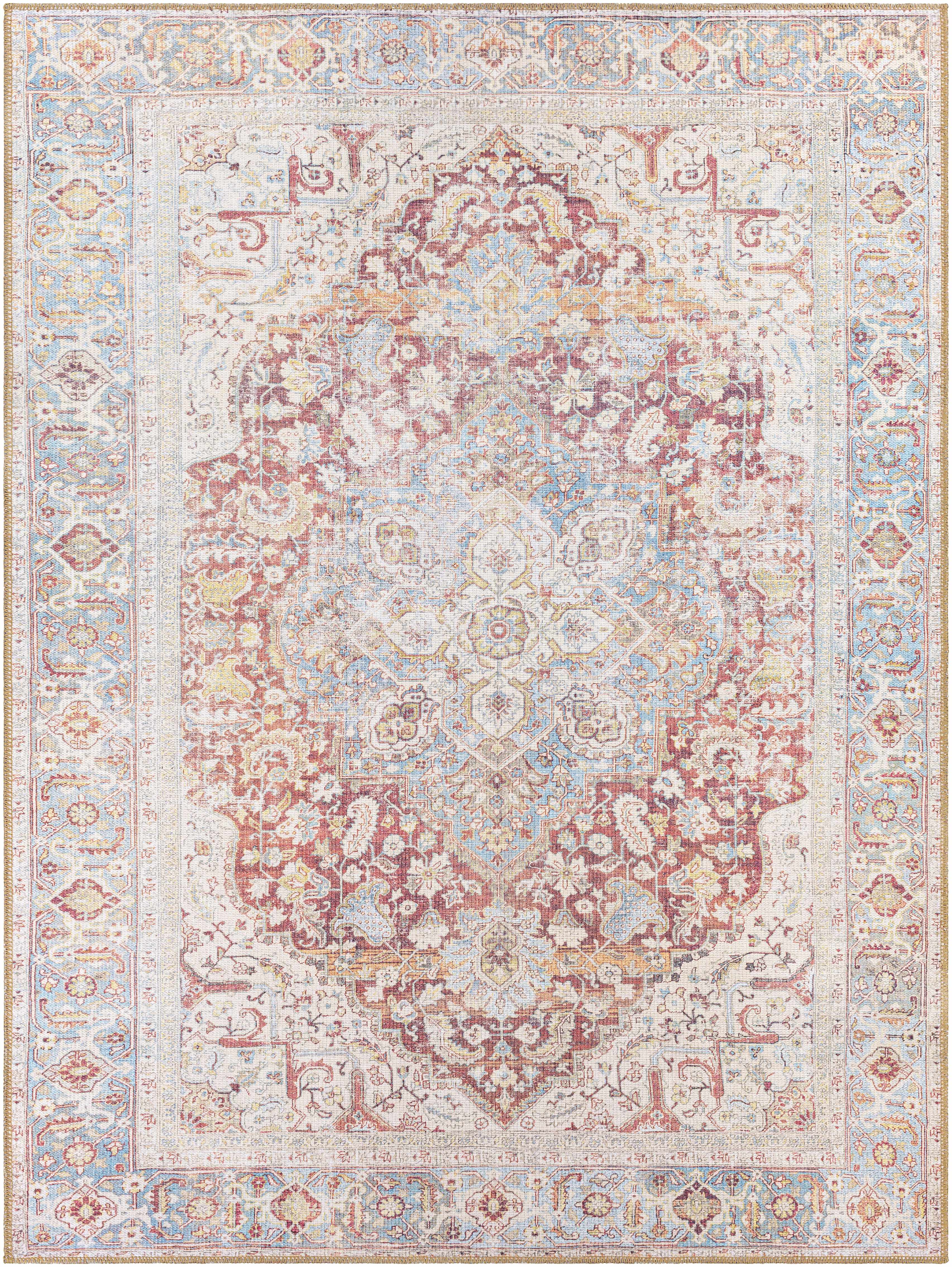 Cream Rust Leeston Vintage Washable Area Rug - Decor Addict, LLC