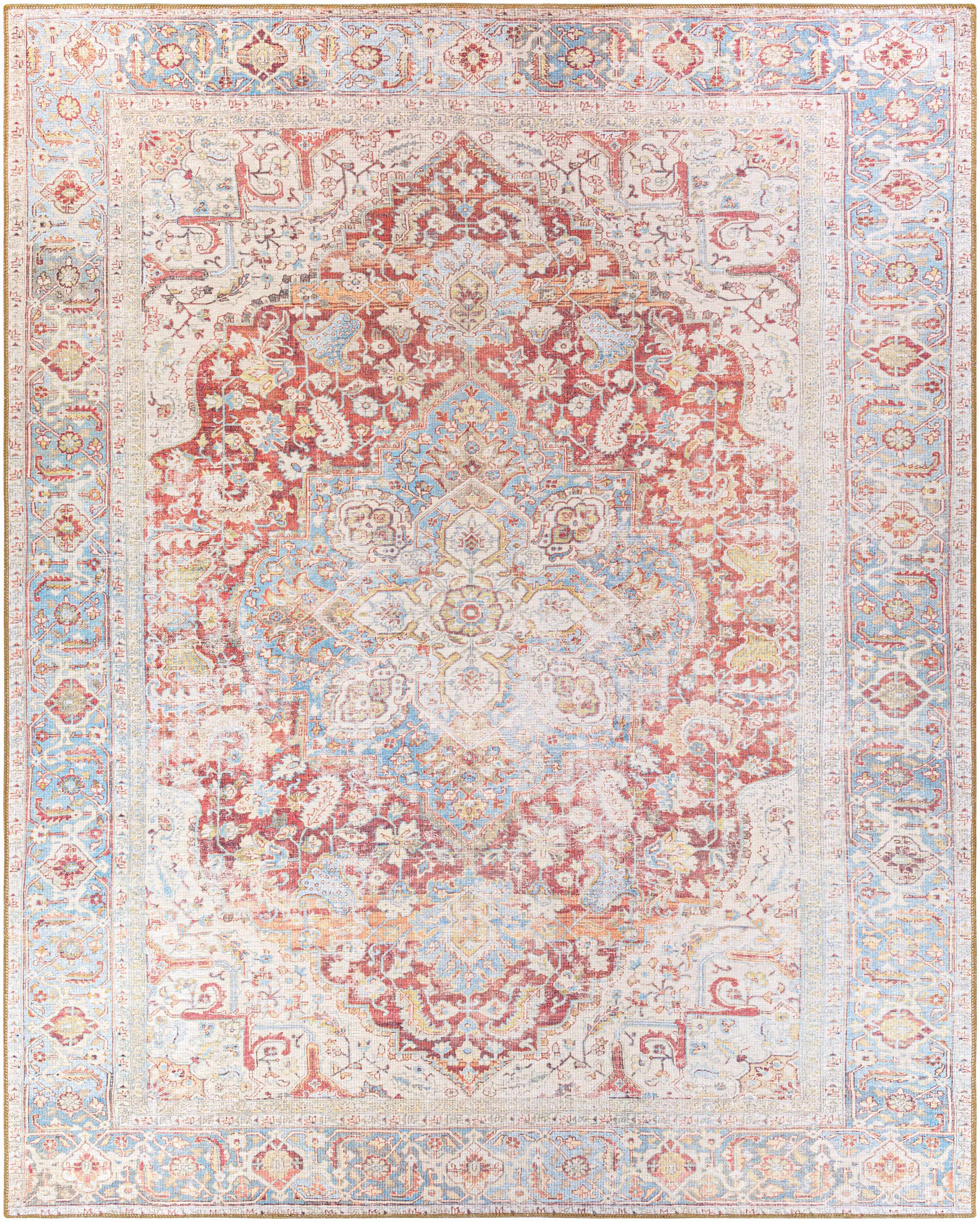 Cream Rust Leeston Vintage Washable Area Rug - Decor Addict, LLC