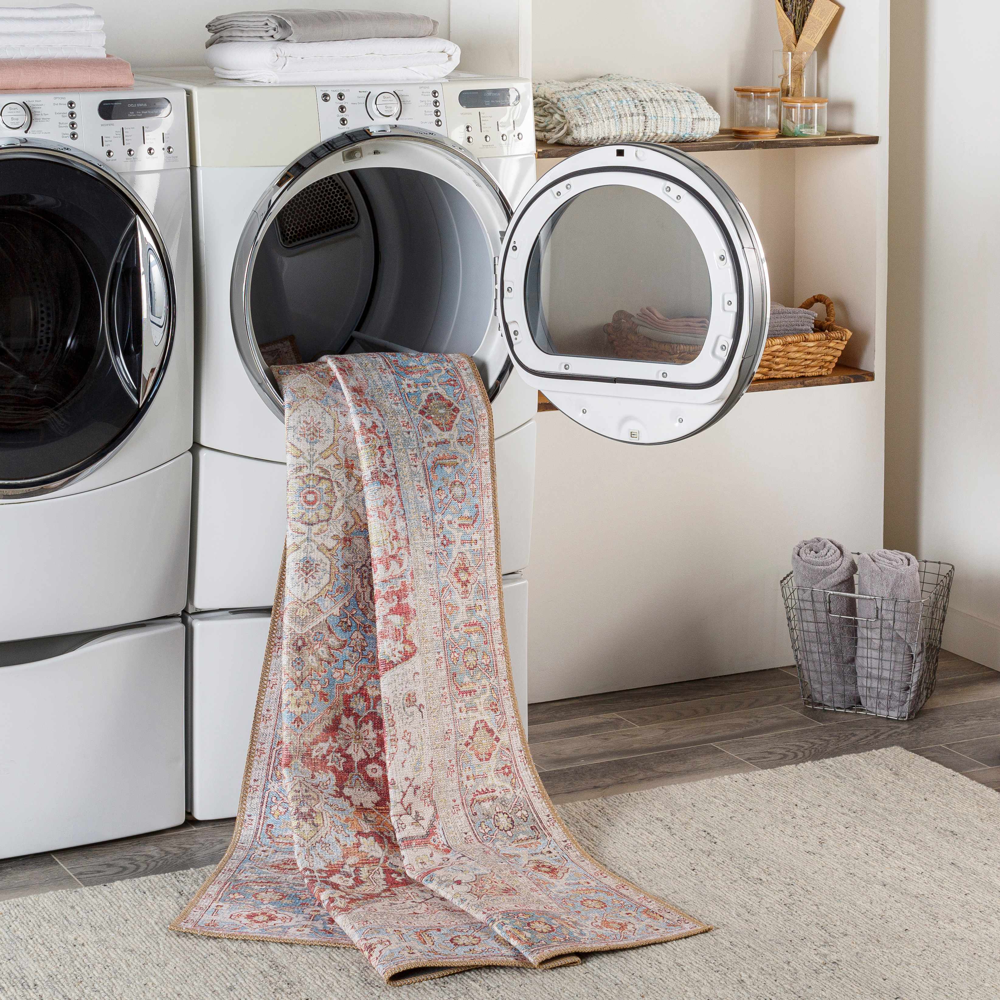 Cream Rust Leeston Vintage Washable Area Rug - Decor Addict, LLC