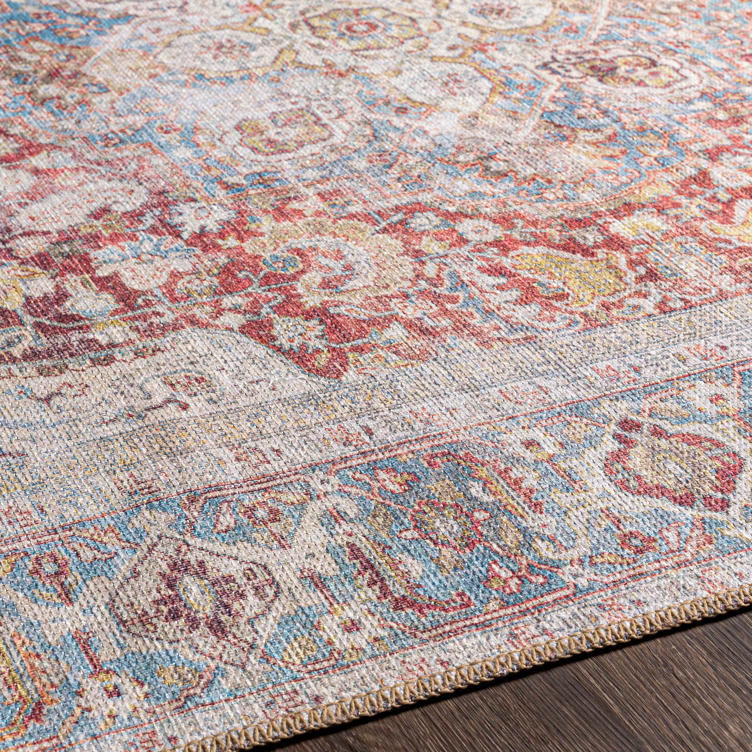 Cream Rust Leeston Vintage Washable Area Rug - Decor Addict, LLC