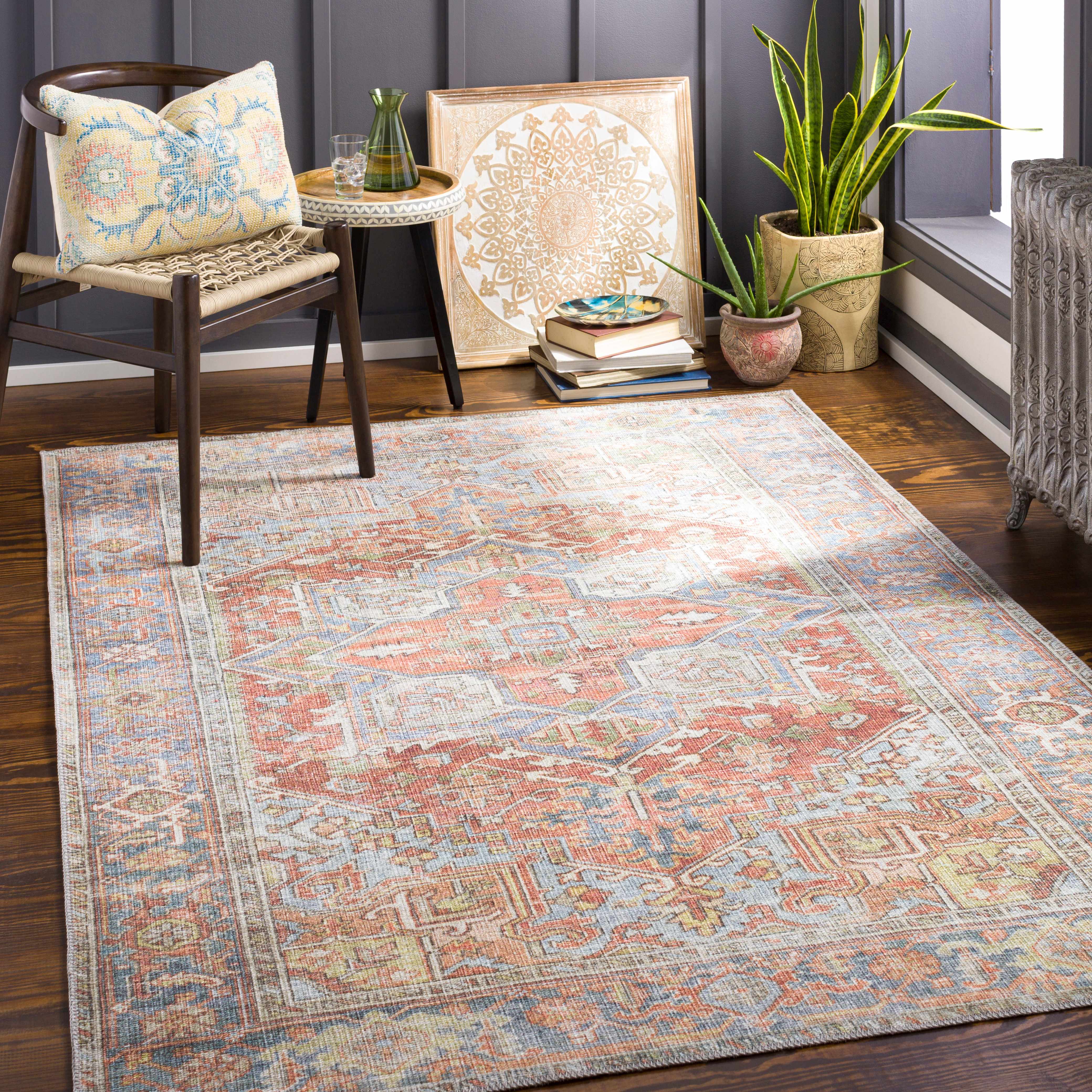 Rust Maayon Washable Rug - Decor Addict, LLC