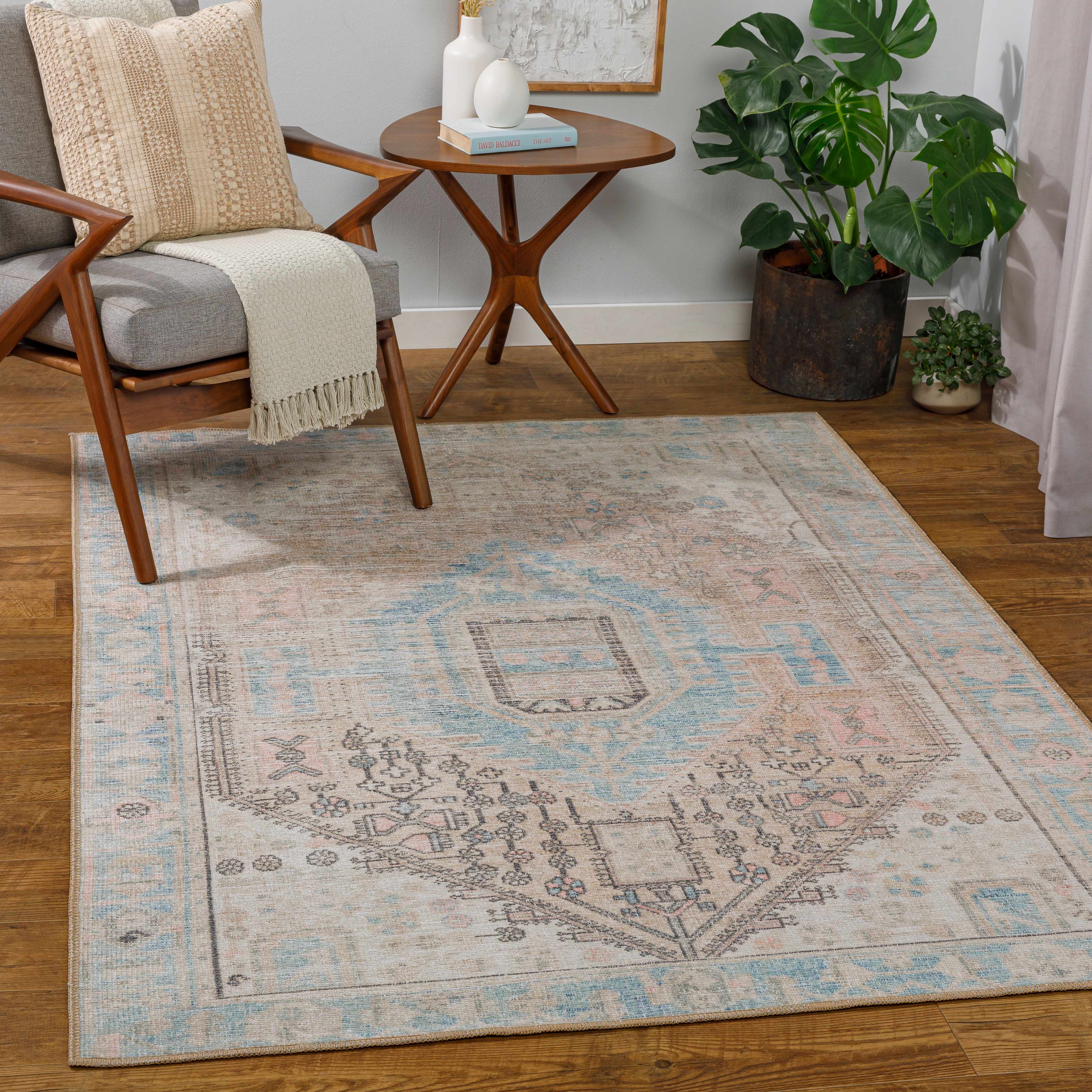 Light Olive Baloy Vintage Washable Area Rug - Decor Addict, LLC