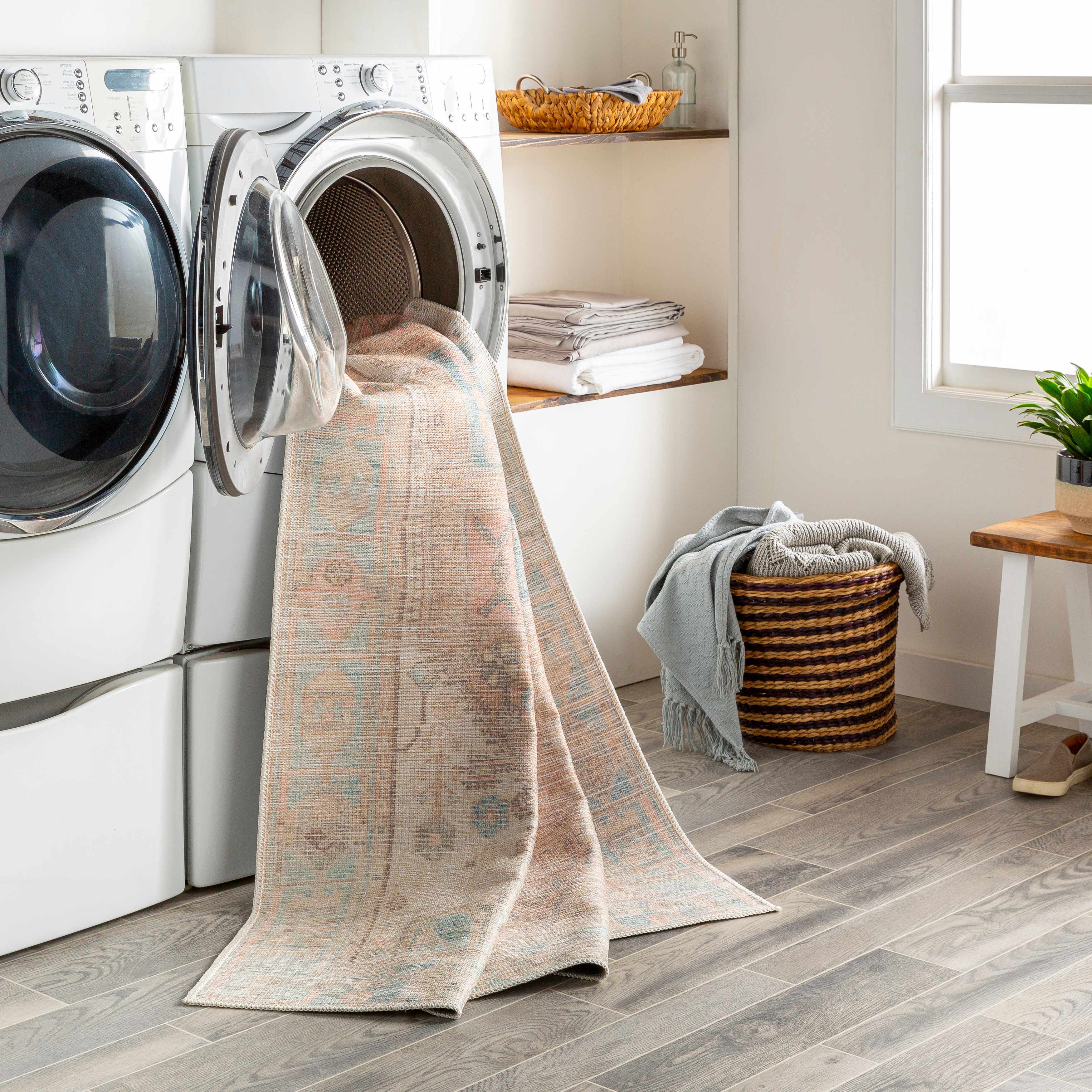 Light Olive Baloy Vintage Washable Area Rug - Decor Addict, LLC