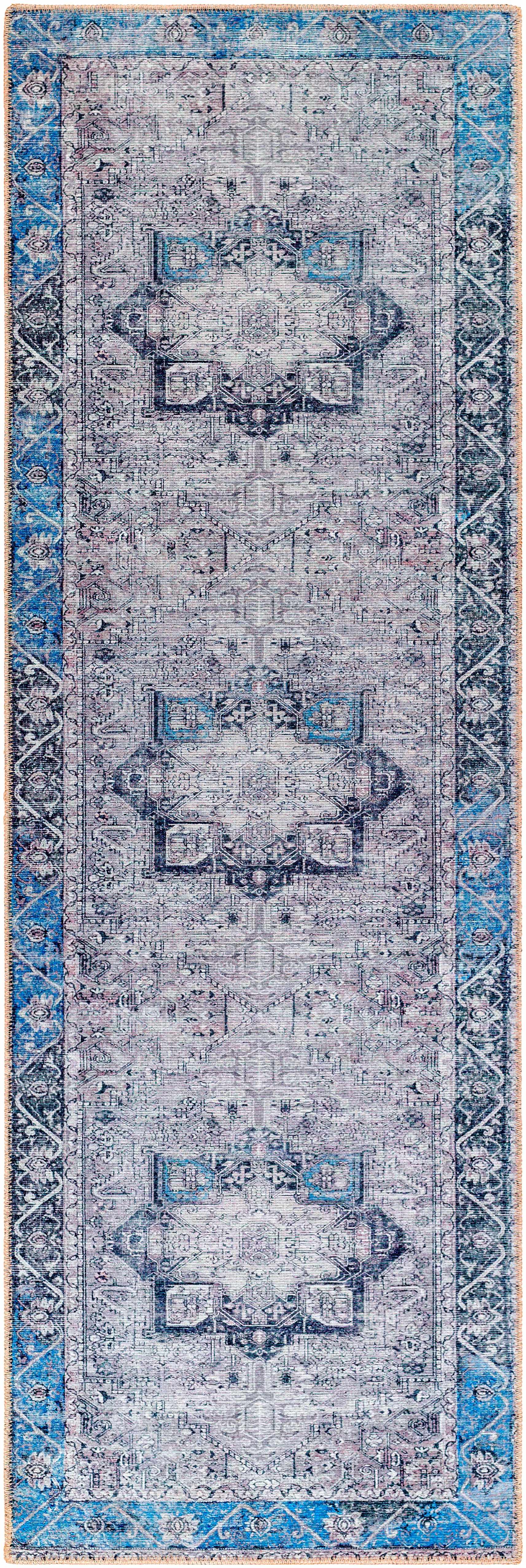 Rosman Blue&Beige Washable Area Rug - Decor Addict, LLC