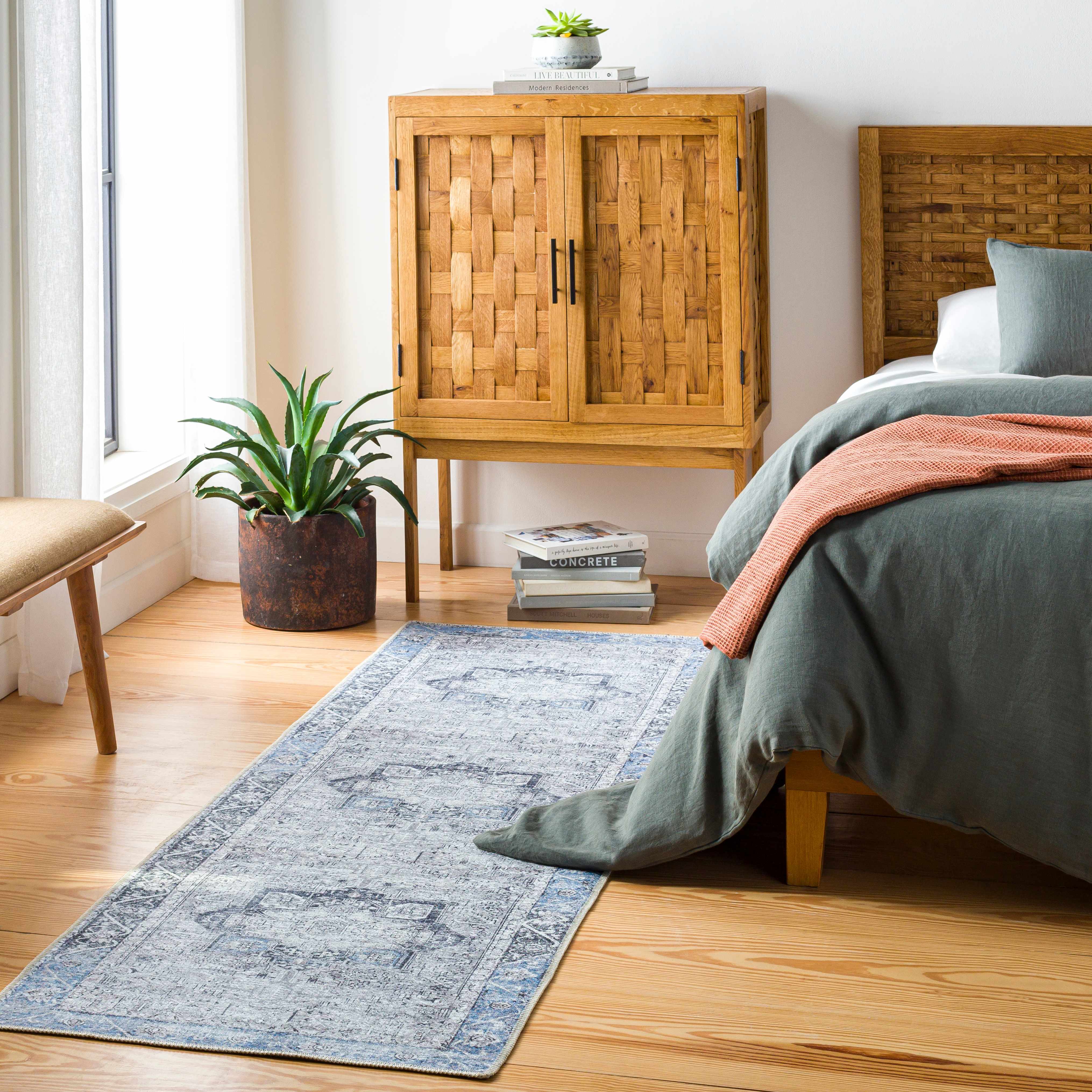 Rosman Blue&Beige Washable Area Rug - Decor Addict, LLC