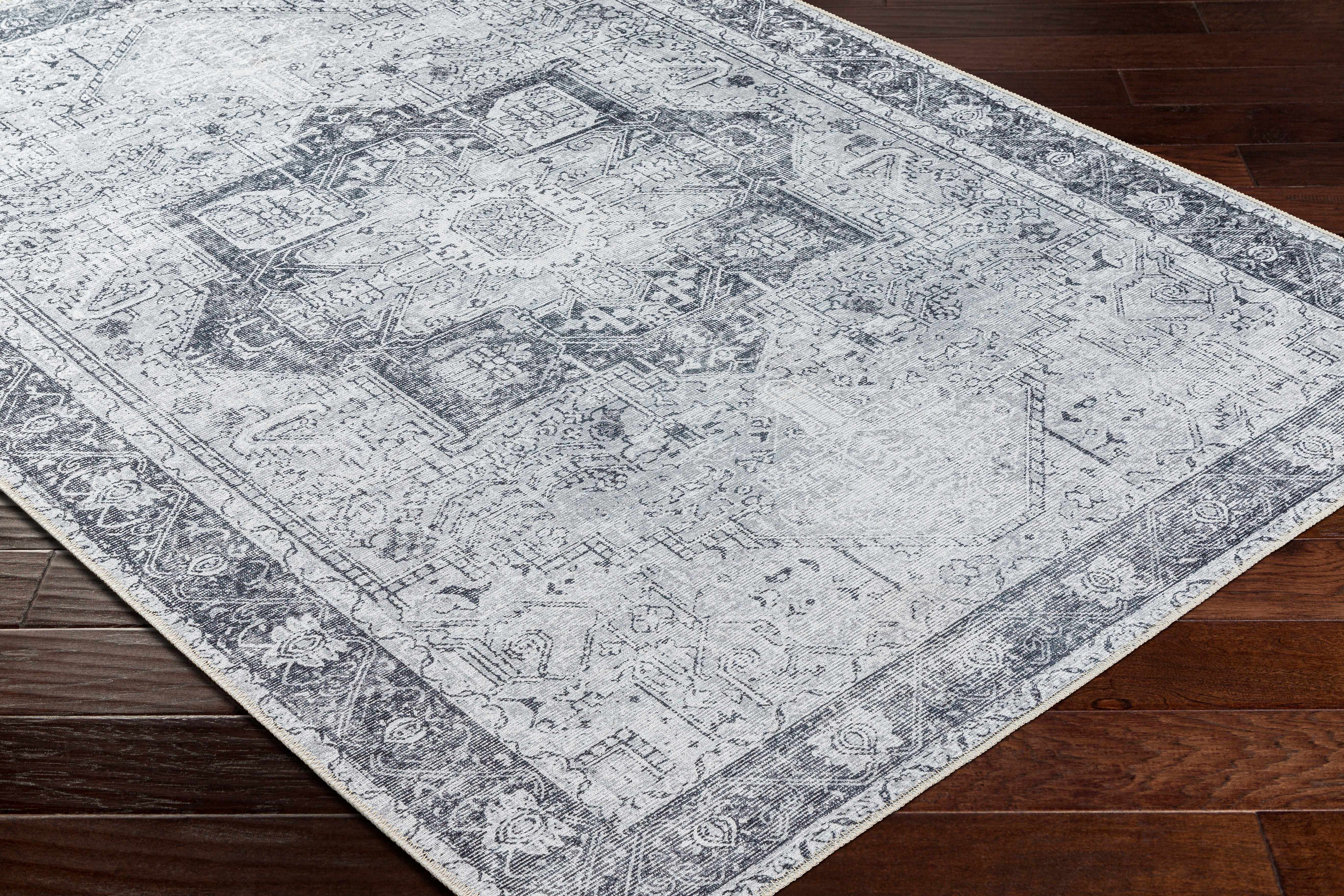 Rosman Gray Washable Area Rug - Decor Addict, LLC