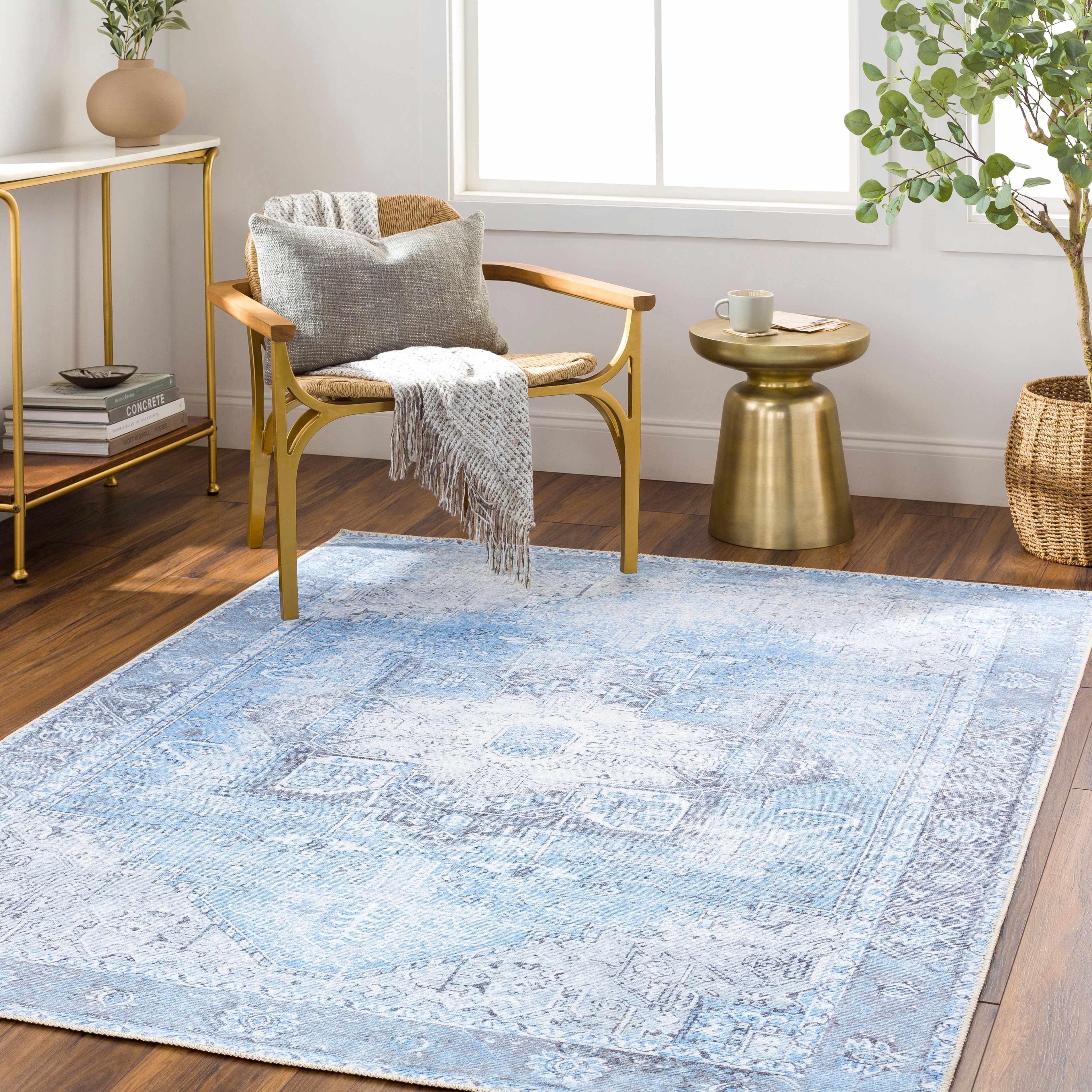 Aqua Rosman Washable Area Rug - Decor Addict, LLC