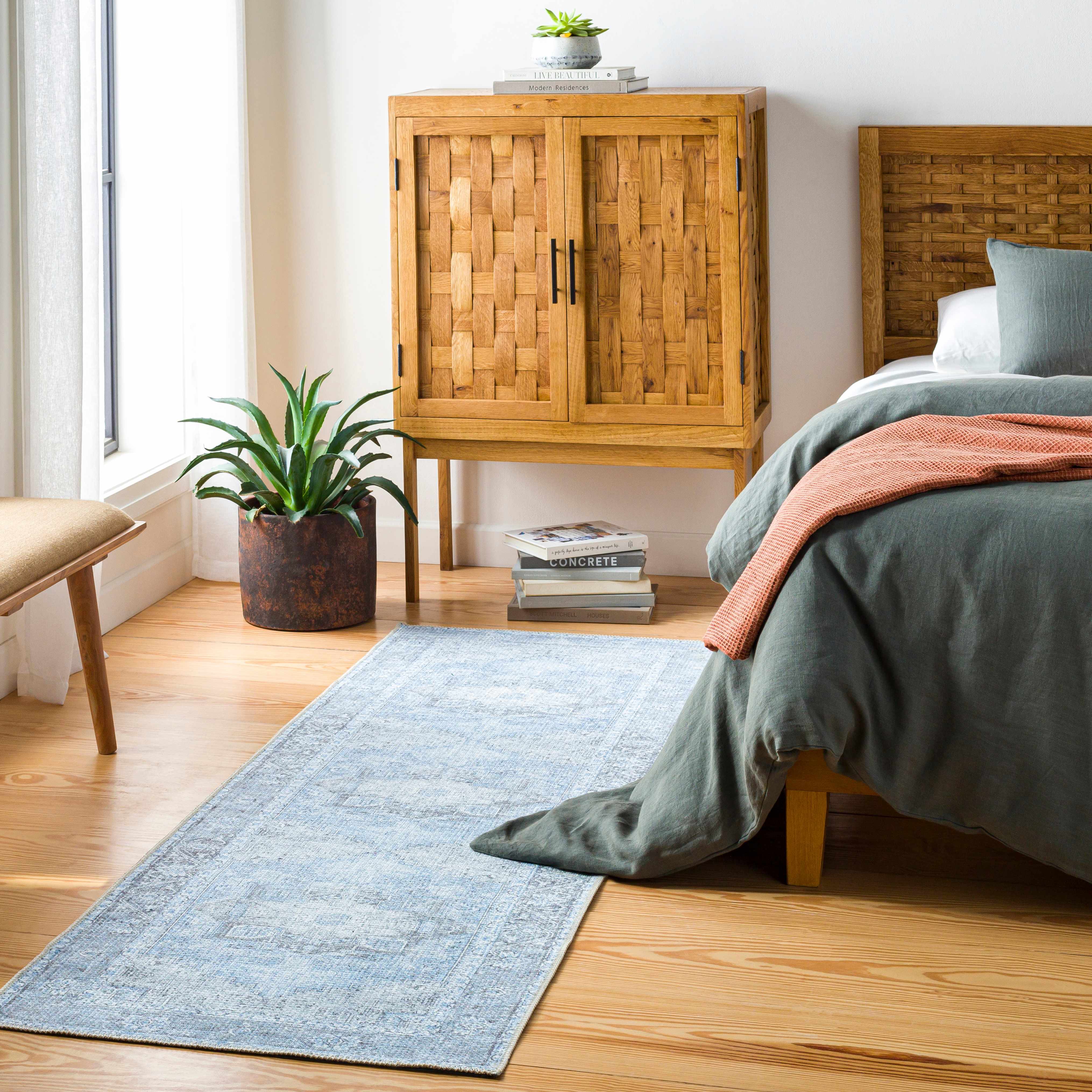 Aqua Rosman Washable Area Rug - Decor Addict, LLC