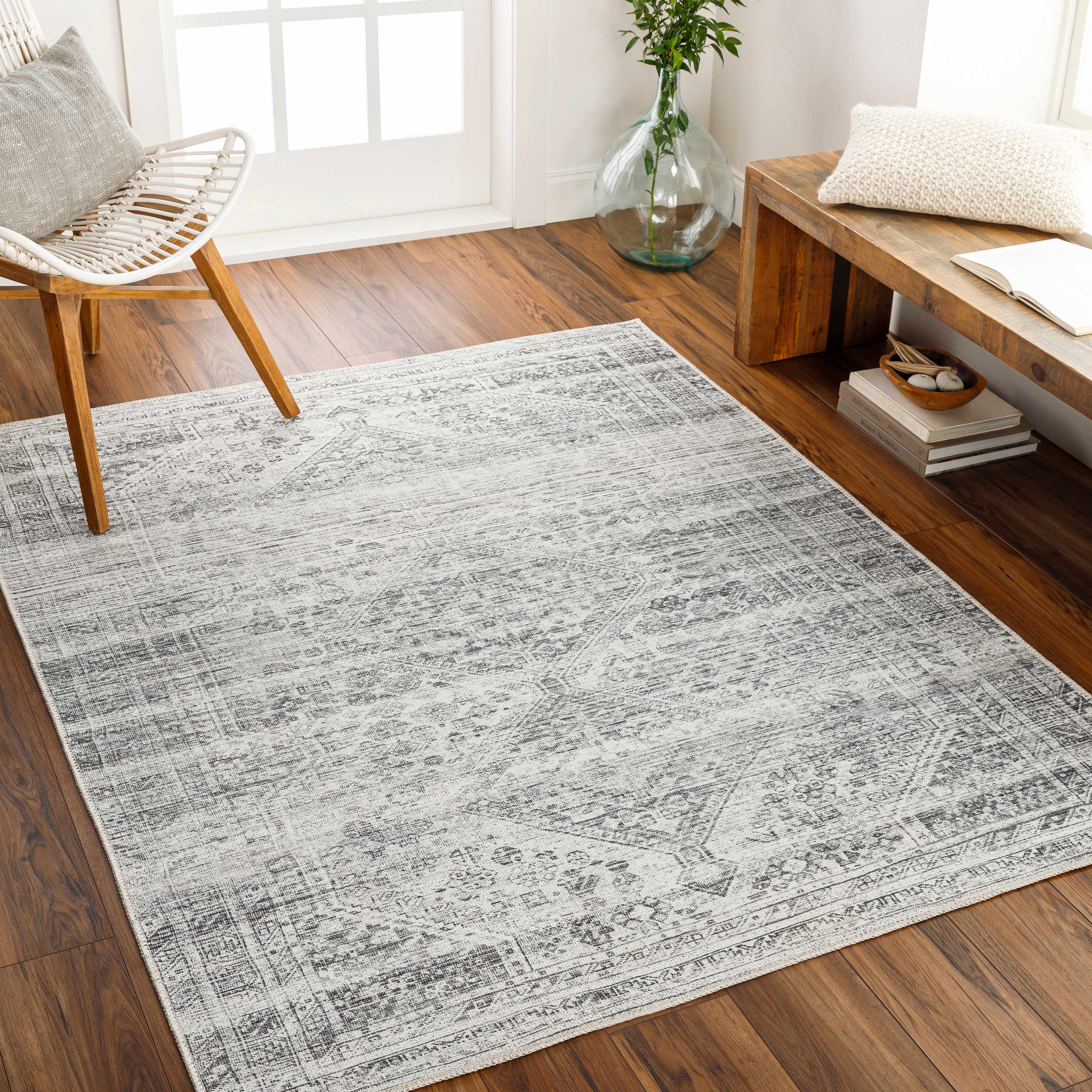 Barny Cream & Gray Washable Area Rug - Decor Addict, LLC