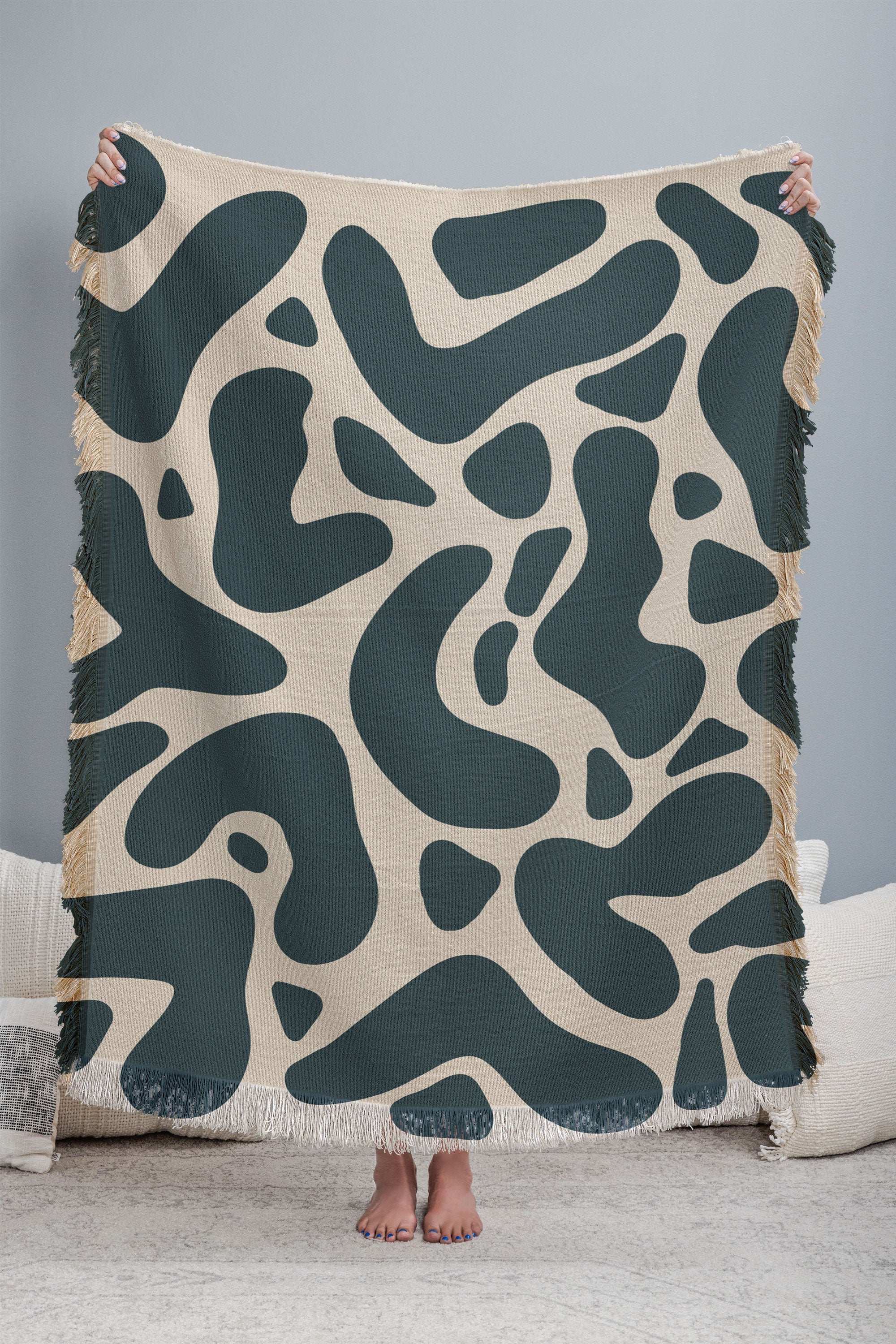 angela minca abstract shapes greyish green throw blanket - Decor Addict, LLC