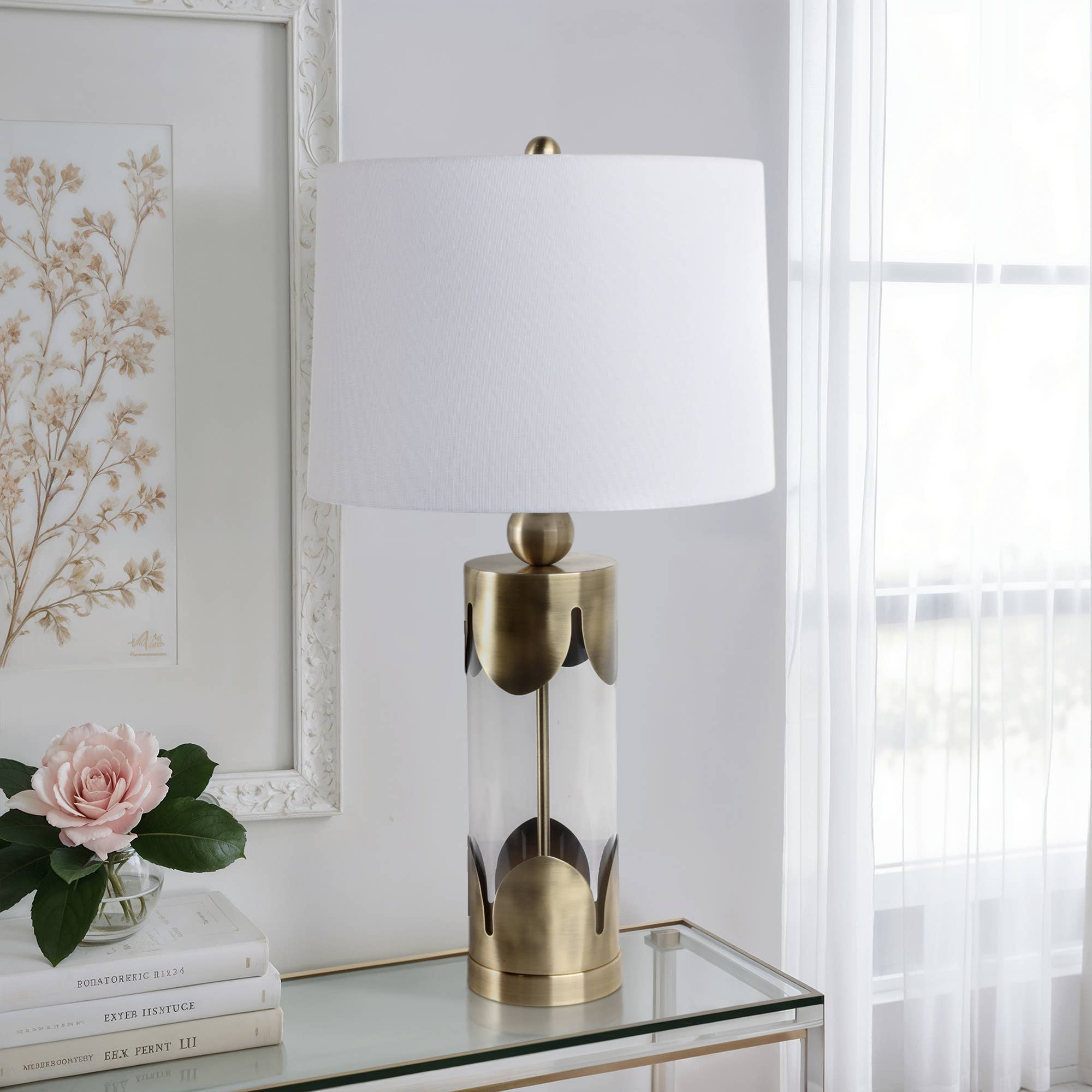 Table Lamp - Gold Glass/Metal Scallop Border, 30 in. - Decor Addict, LLC