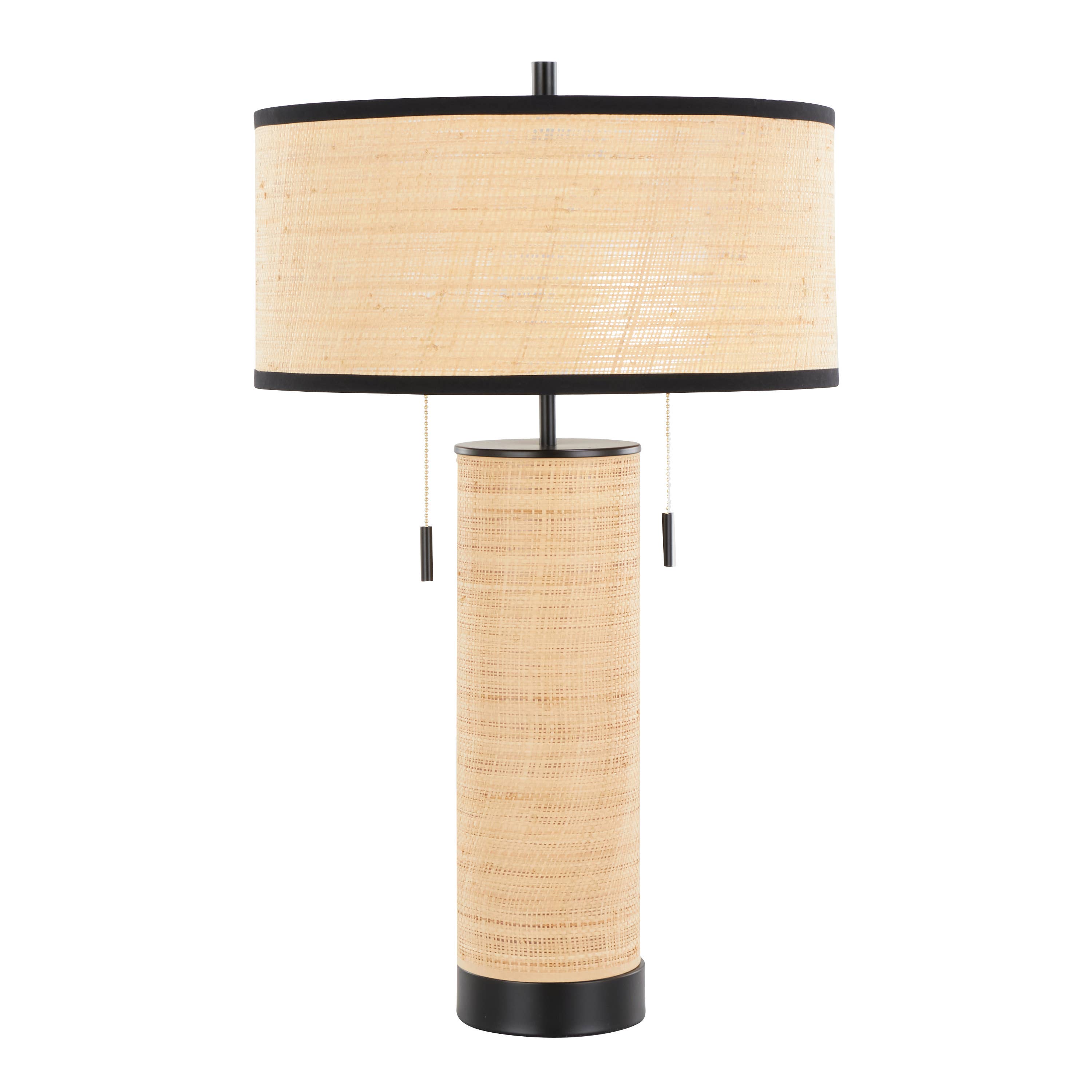 Cylinder Rattan 29" Table Lamp: Black Metal, Natural Rattan - Decor Addict, LLC