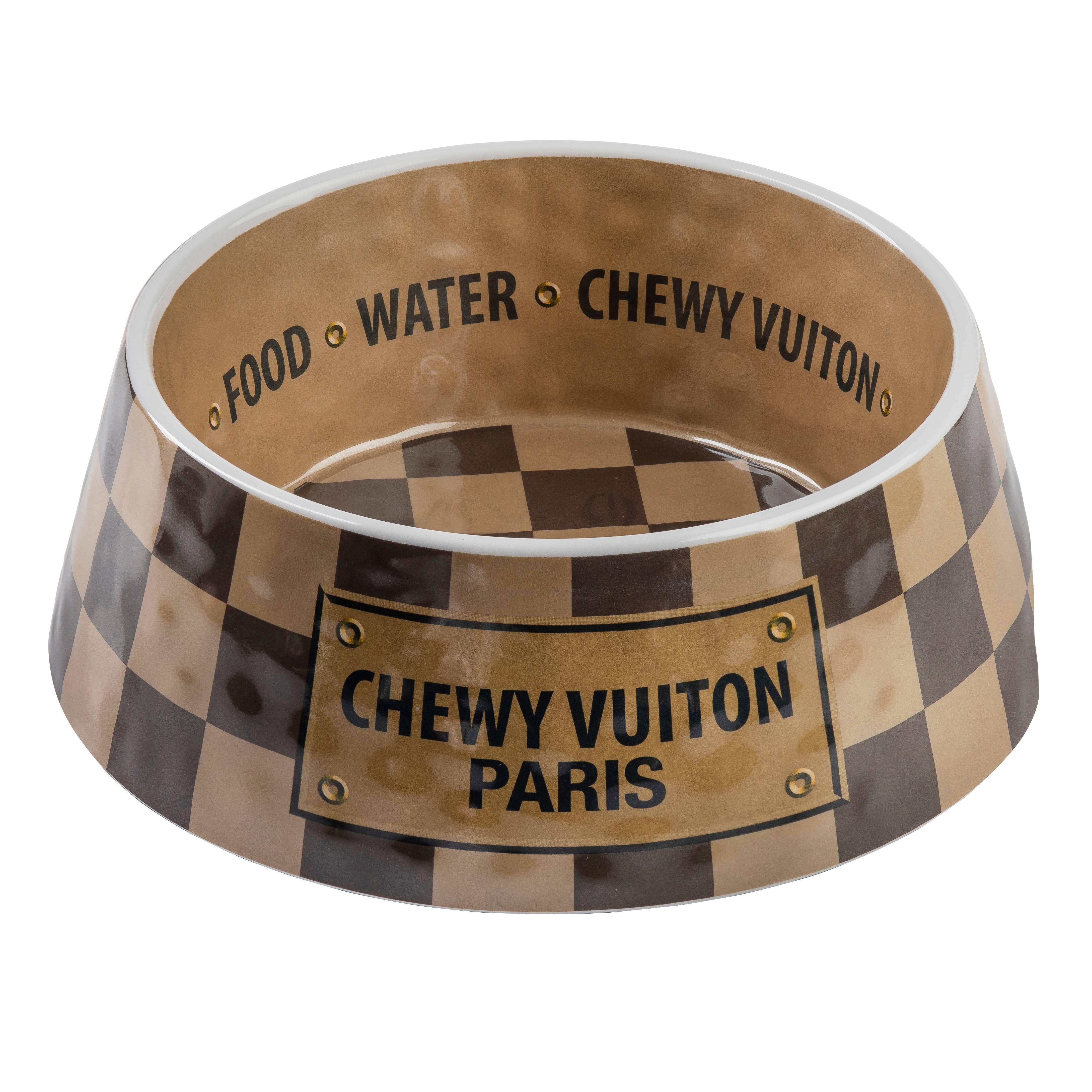 Checker Chewy Vuiton Bowl - 3 Sizes!! Dog Bowls: Medium - Decor Addict, LLC