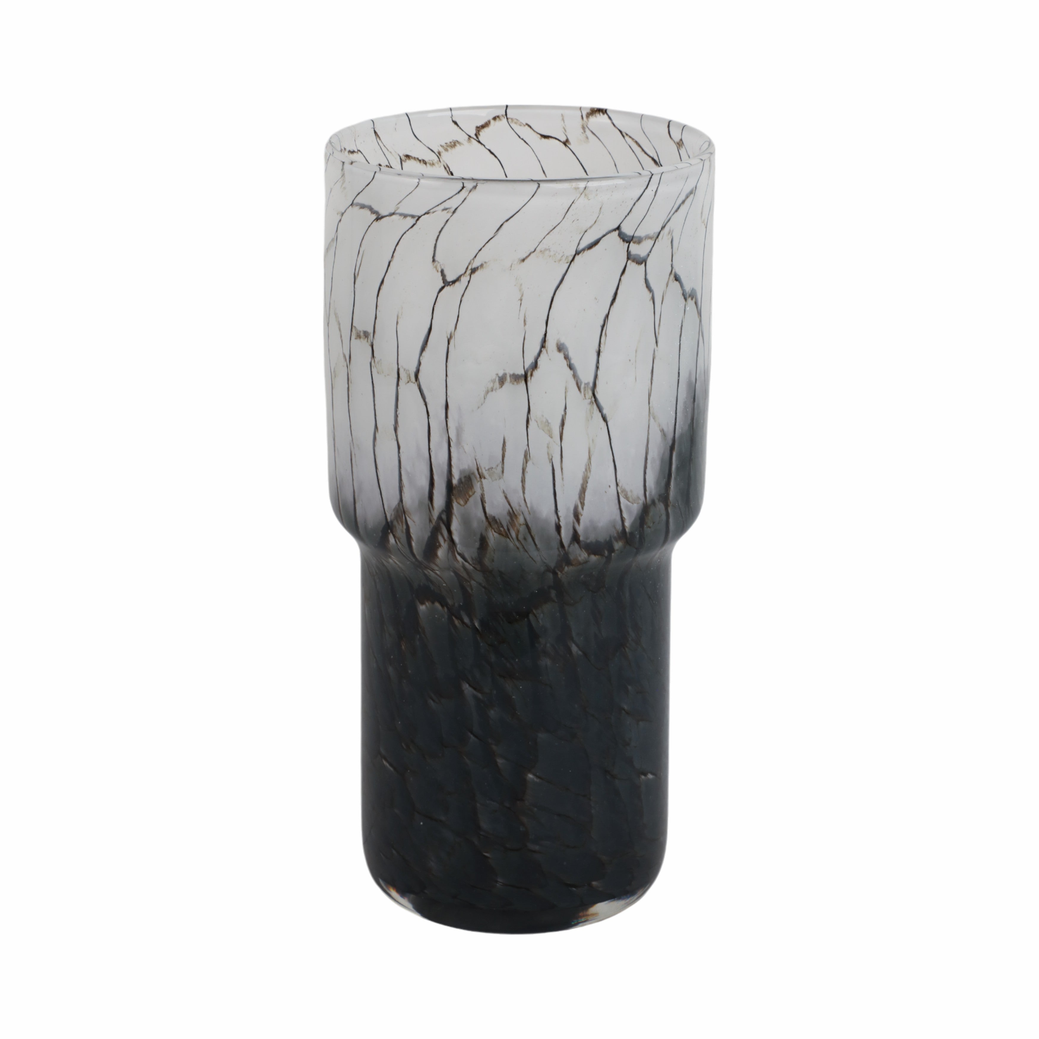 12x6" Abstract Glass Vase With Veining, White/blac - Decor Addict, LLC