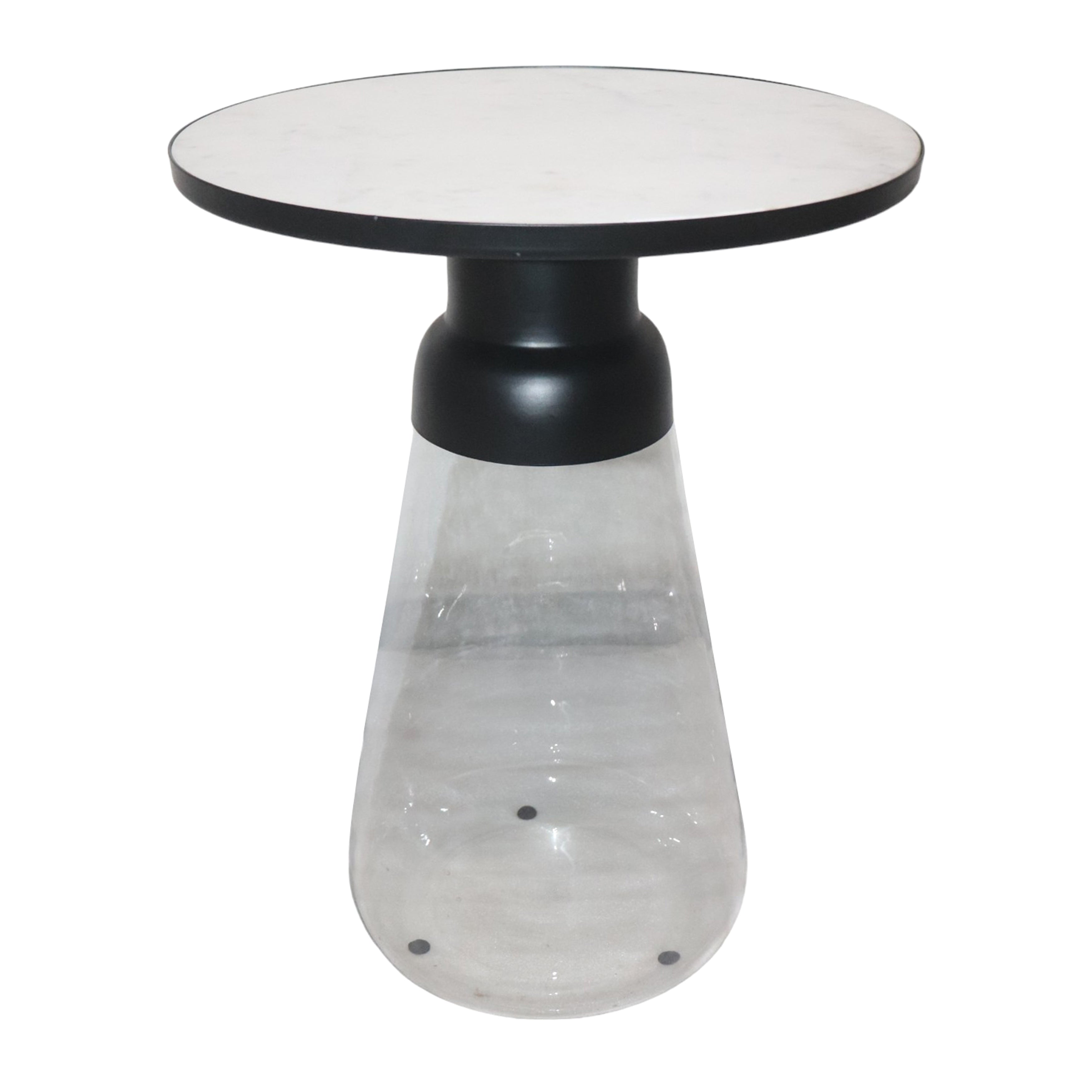 21" Glass Accent Table Marble Top, White/clear - Decor Addict, LLC