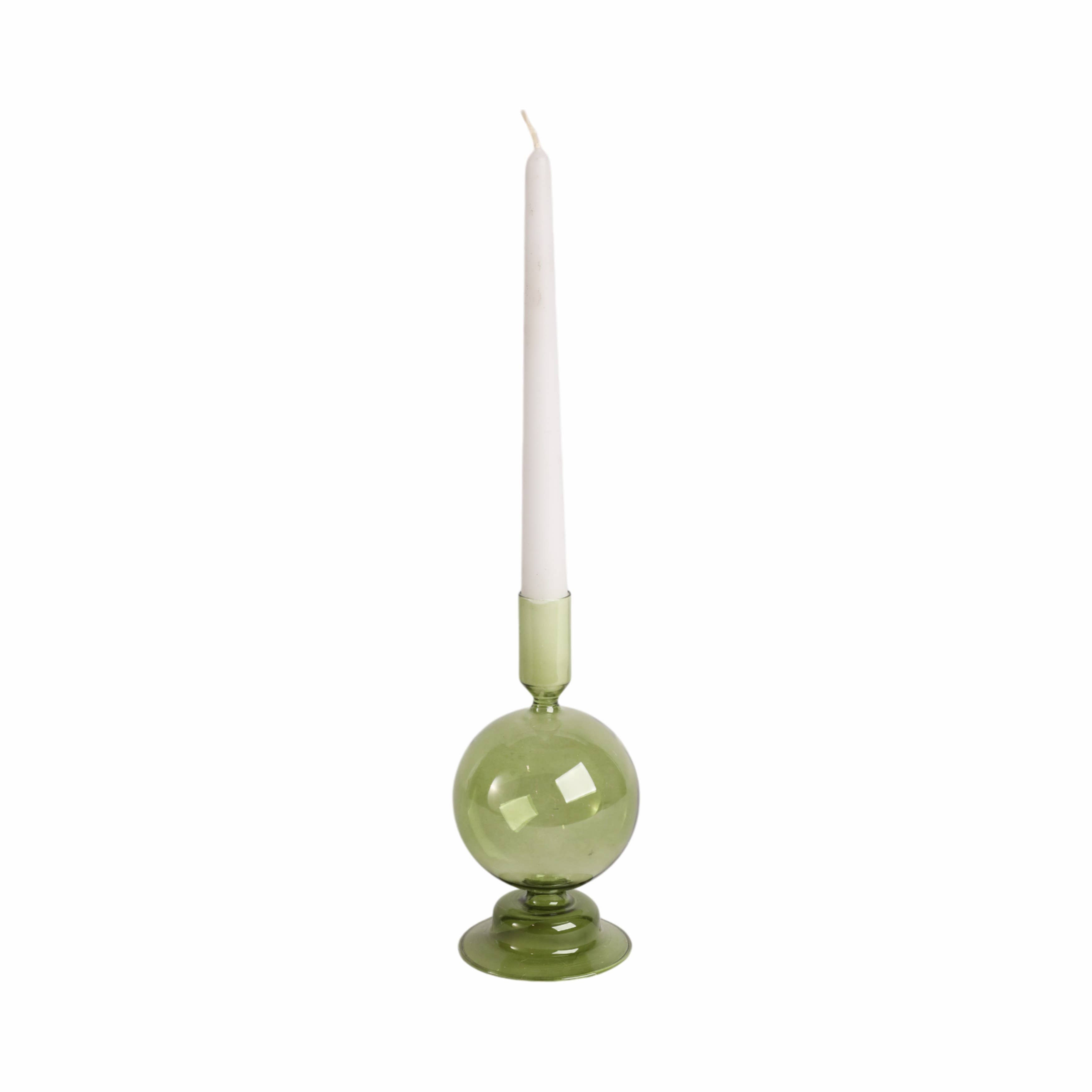 Taper Candle Holder - Olive Glass Bubble, 7 in. - Decor Addict, LLC
