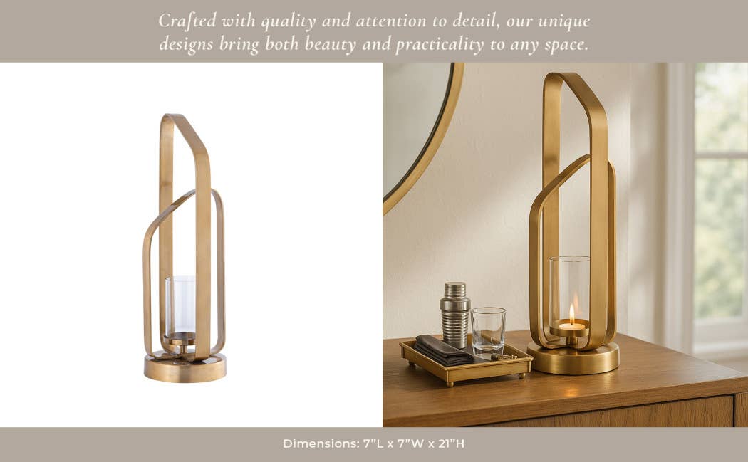 Candle Holder - Gold Metal Stylish Hurricane, 21 in. - Decor Addict, LLC