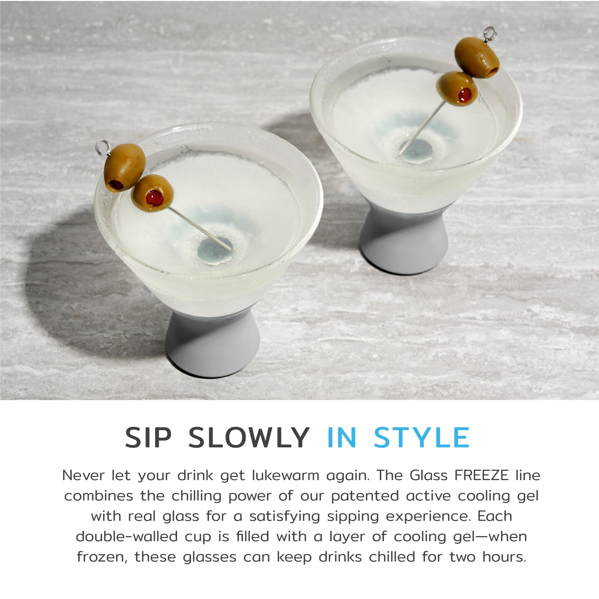 Glass Martini FREEZE™ in Gray, Set of 2 - Decor Addict, LLC