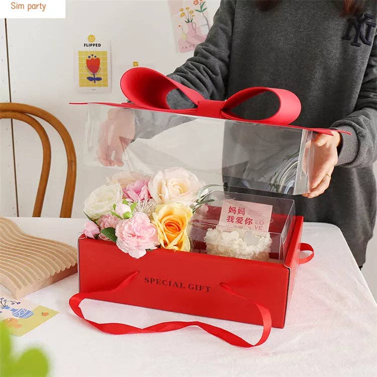 Big Bow Rectangle Flower Box with Clear Lid: Black - Decor Addict, LLC