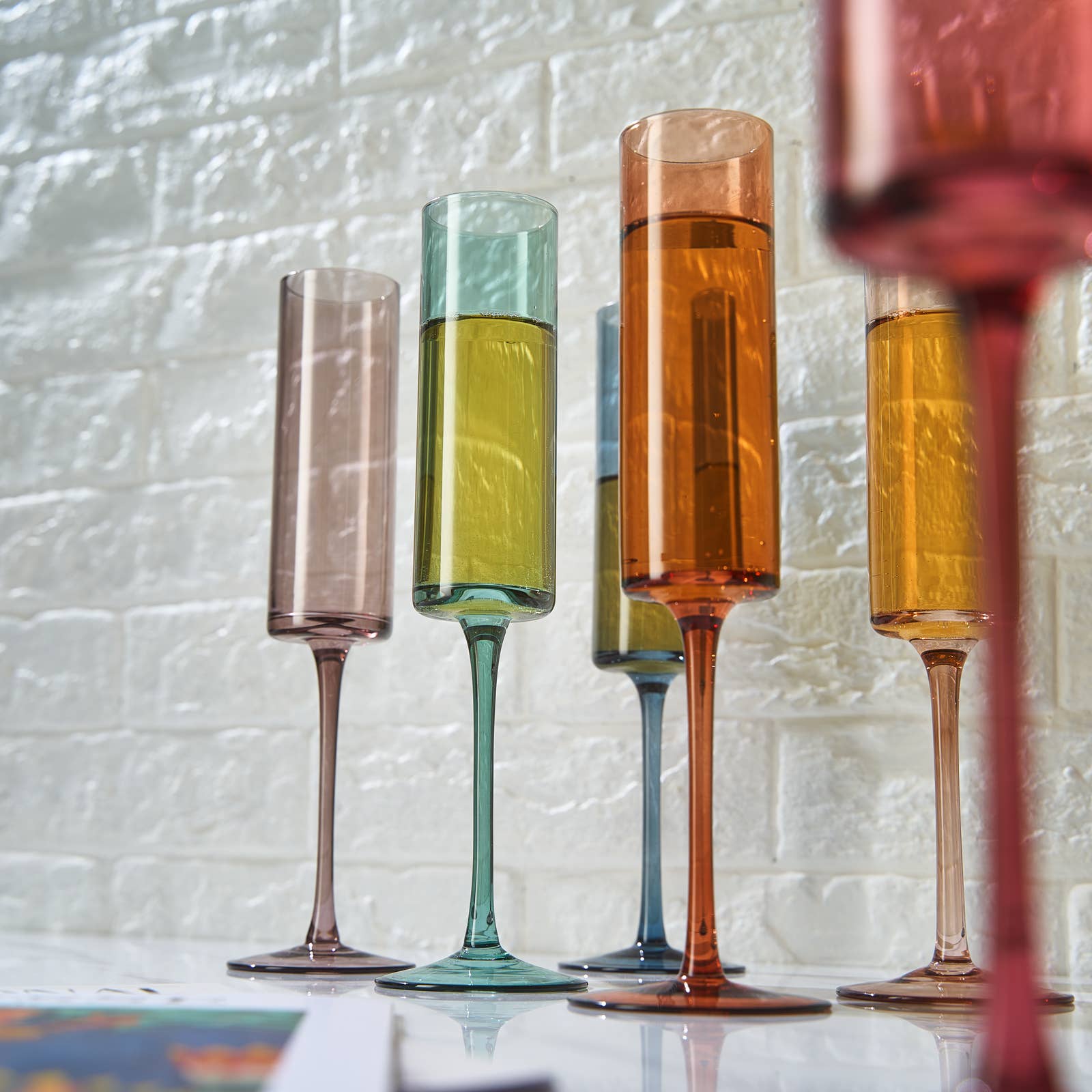 Khen Muted Rainbow Champagne Flute Stemmed Glasses Set of 6 - Decor Addict, LLC