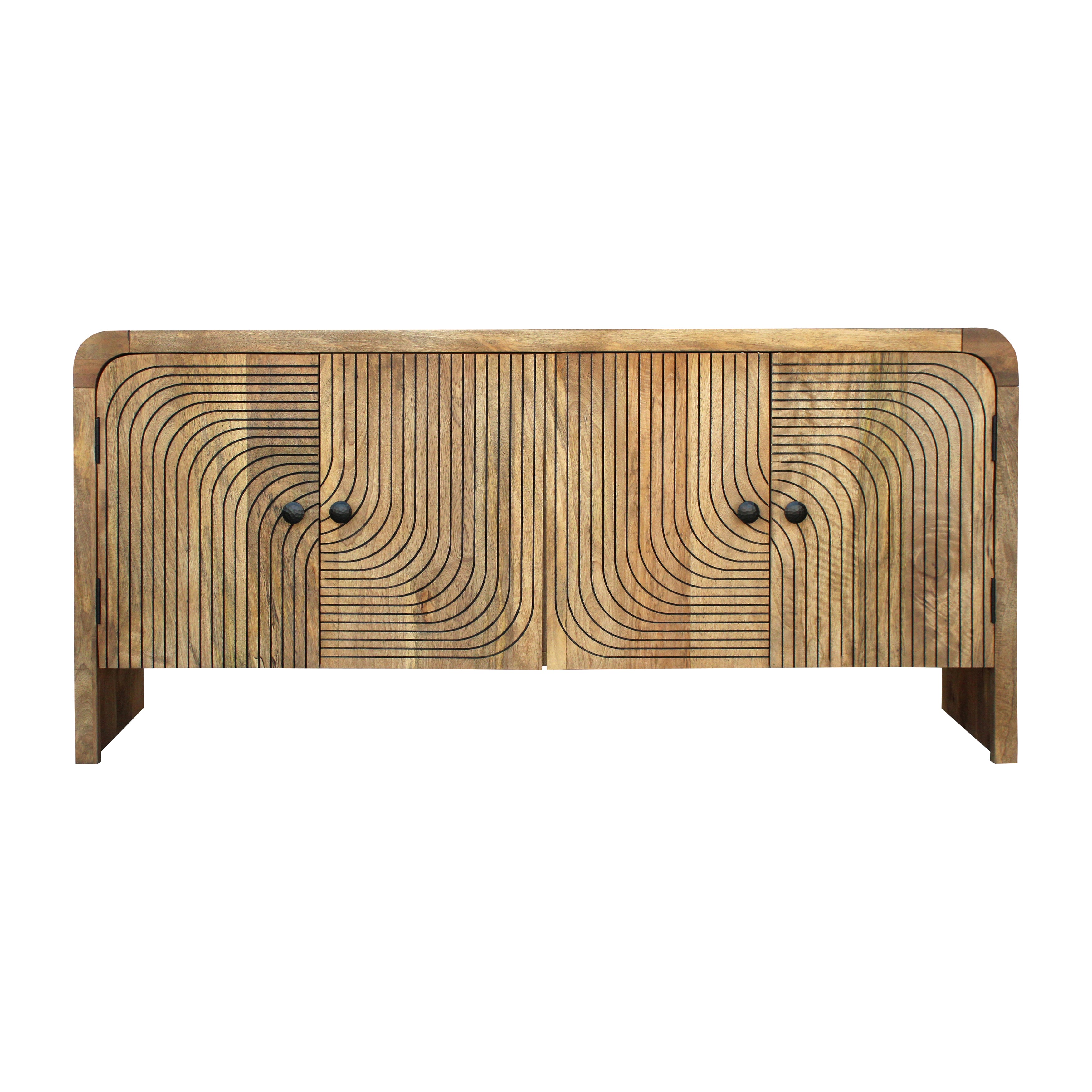 30" Carved Front Waterfall Edge Sideboard, Brwn - Decor Addict, LLC