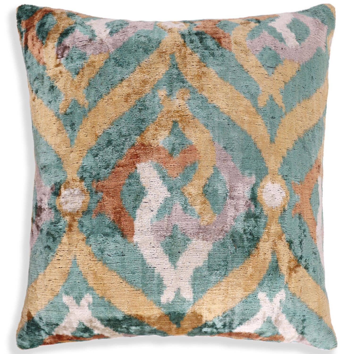 Emerald Gold Ikat Velvet Pillow – 16x16 in - Decor Addict, LLC