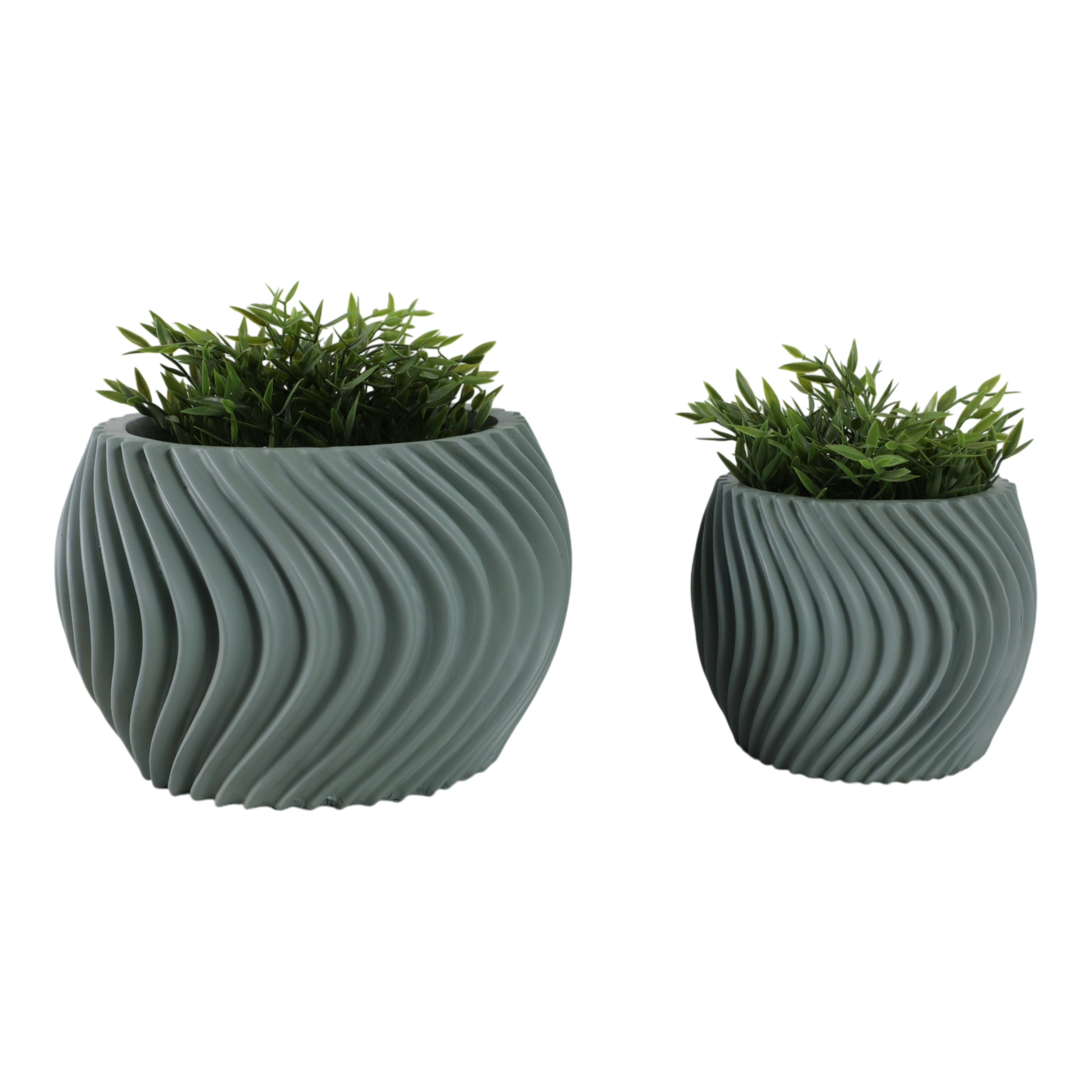 S/2 8/12" Curvy Lines Rounded Planter, Sage Green - Decor Addict, LLC