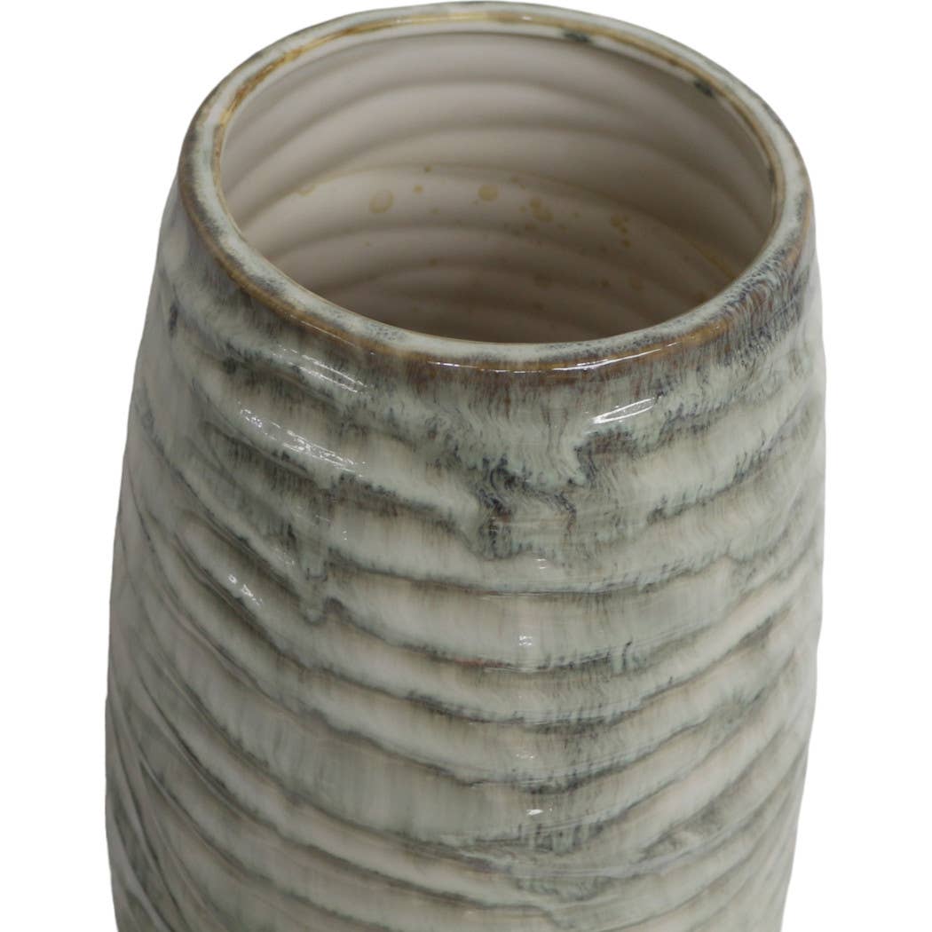 Decorative Vase - Gray Ceramic Ribbed Textured Design, 30 in - Decor Addict, LLC