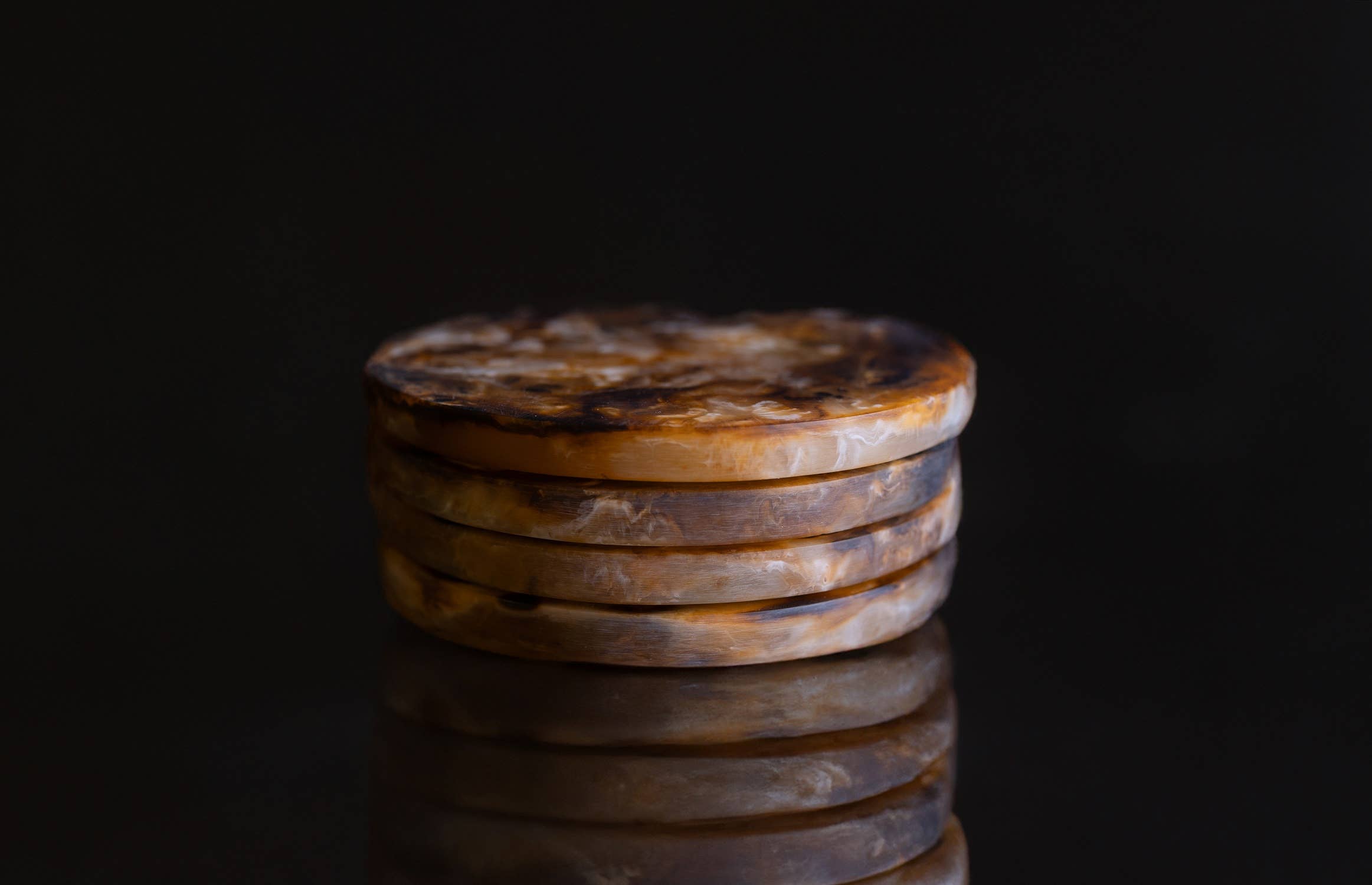 Set of 4 Tortoiseshell Round Coasters: Tortoiseshell / RESIN - Decor Addict, LLC