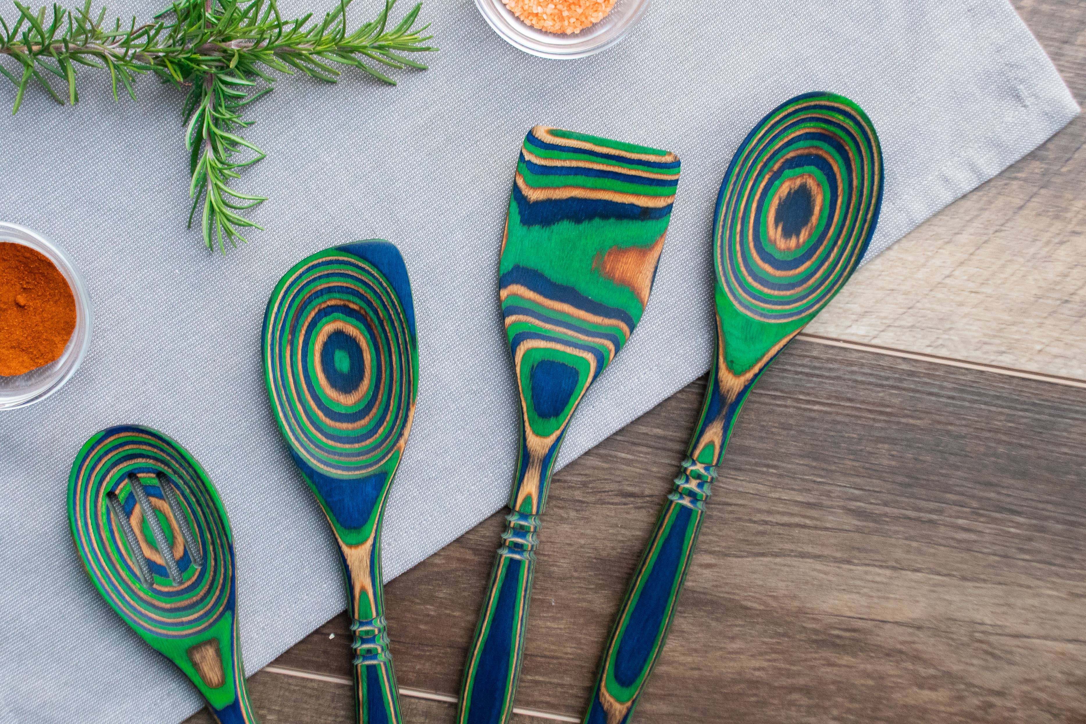 12" Peacock Pakka Slotted Spoon