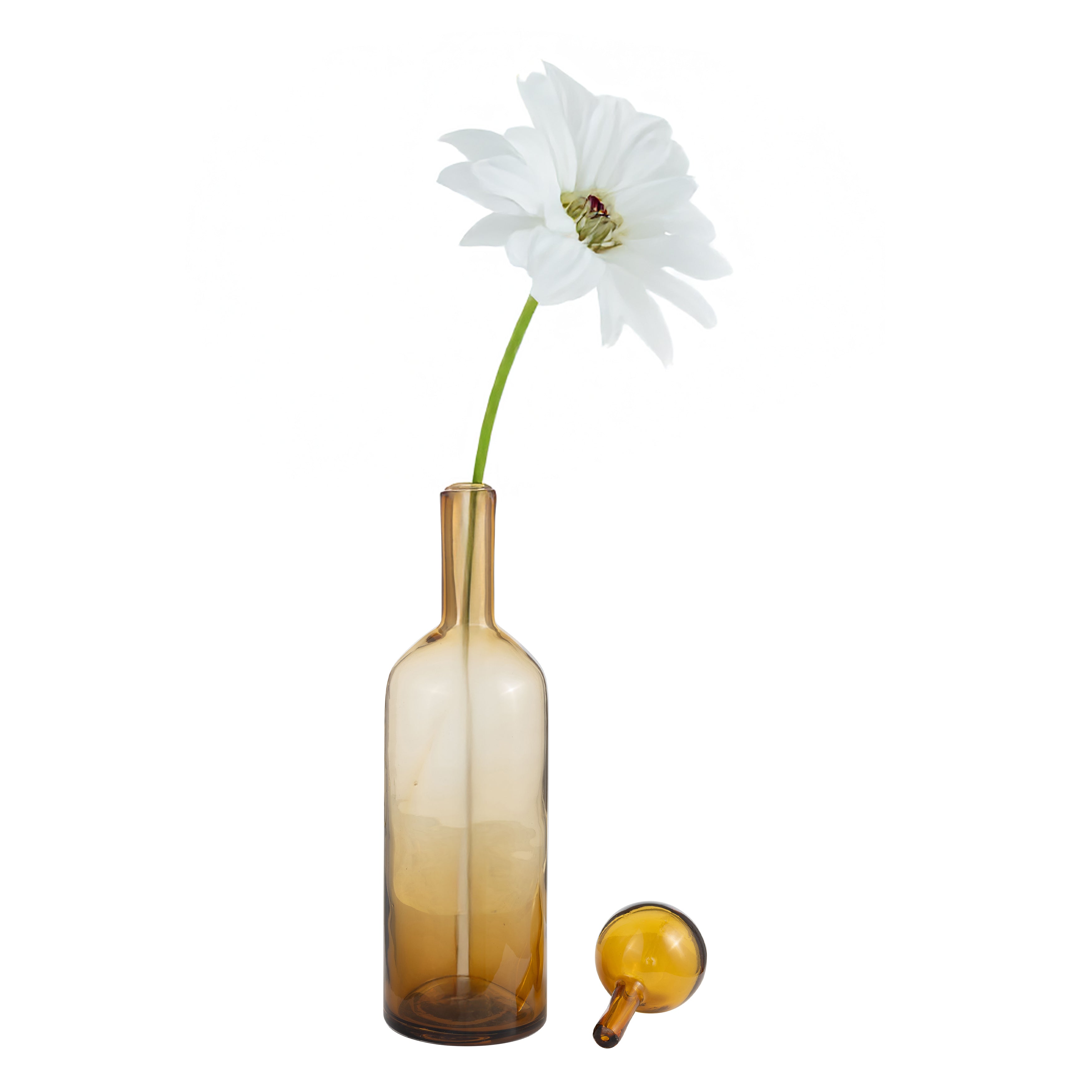 Glass, 20" Bottle W/ Stopper Amber - Decor Addict, LLC