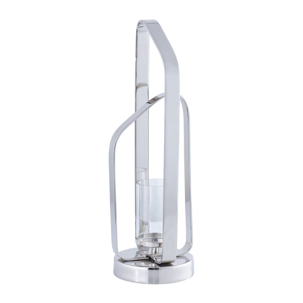 Candle Holder - Silver Metal Stylish Hurricane, 21 in. - Decor Addict, LLC