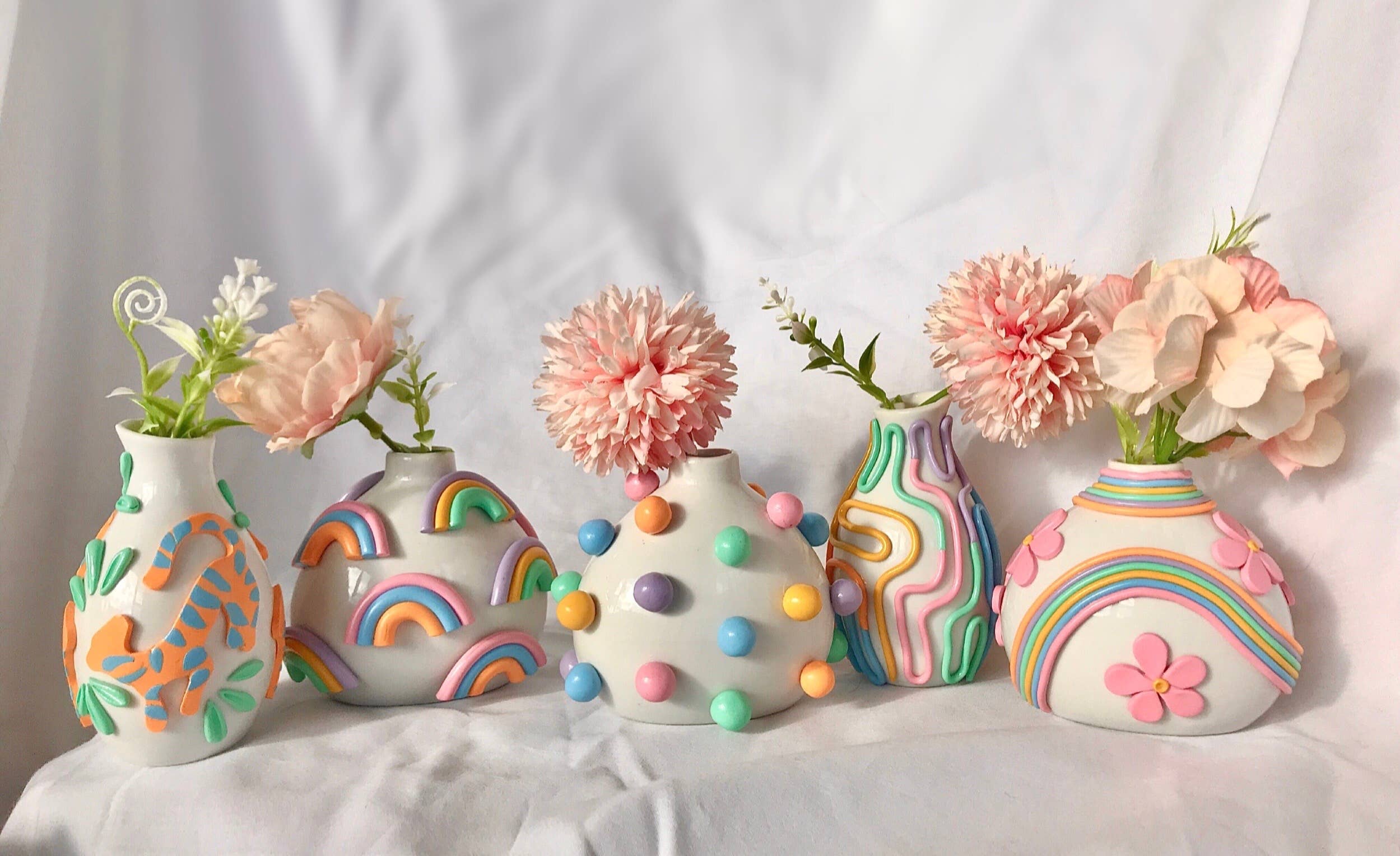 Retro Eclectic Colorful Bud Vase- Boho Mini Vase: Dots - Decor Addict, LLC