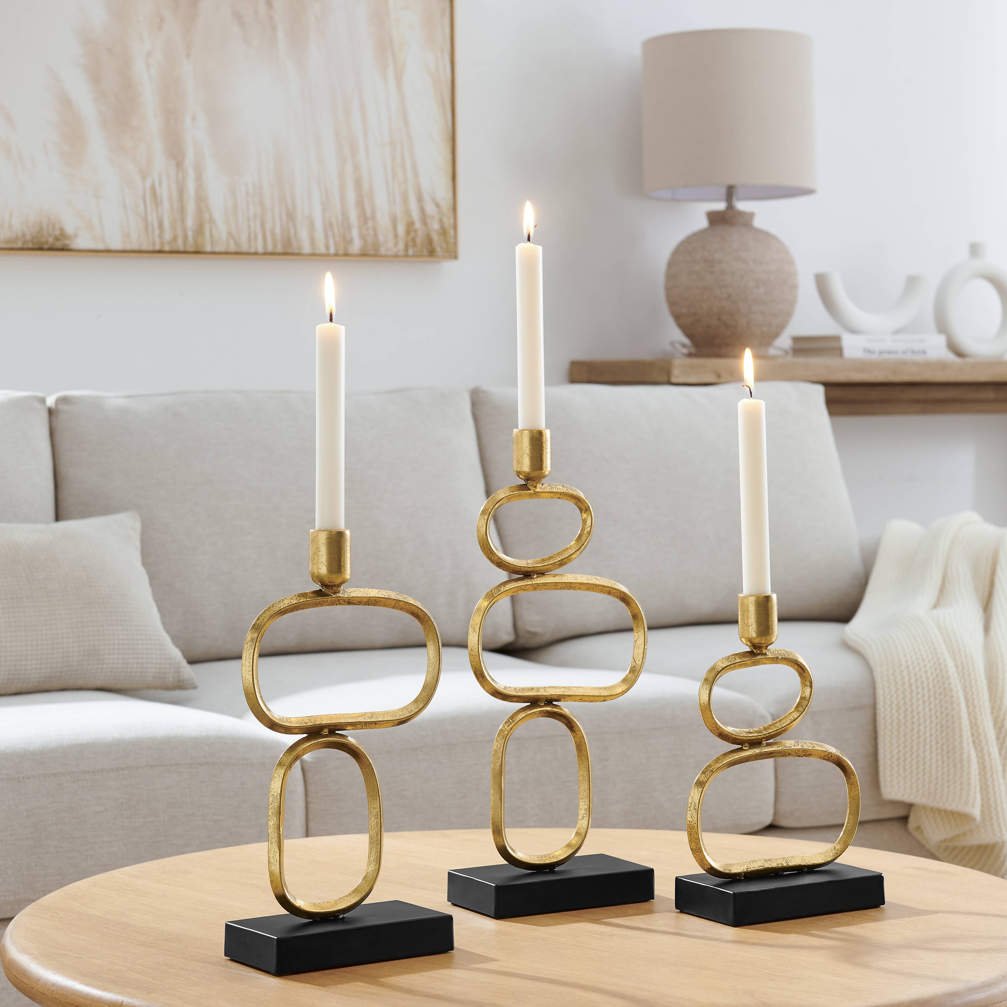 Eduardo Gold and Black Candlestick Candle Holders - Set of 3 - Decor Addict, LLC