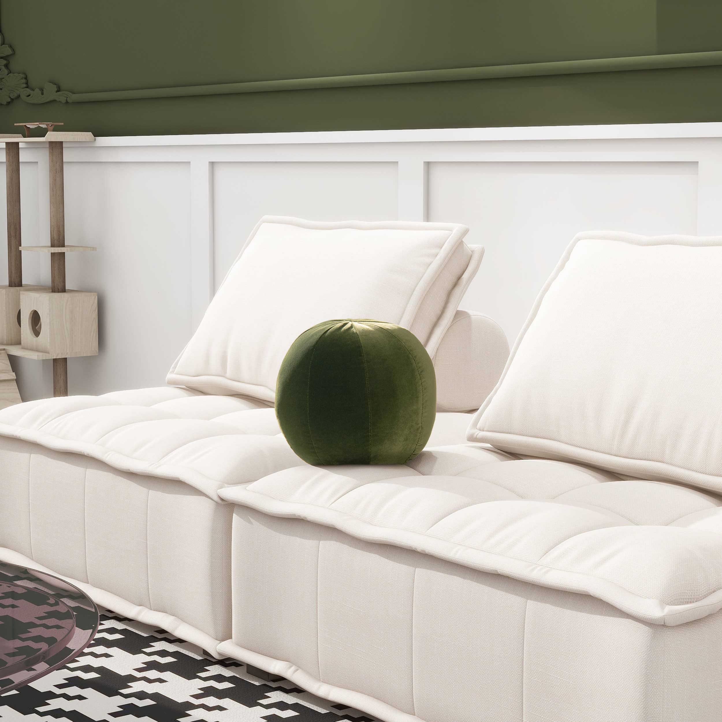 Luna 12" Round Sphere Accent Ball Throw Pillow: Olive Green - Decor Addict, LLC