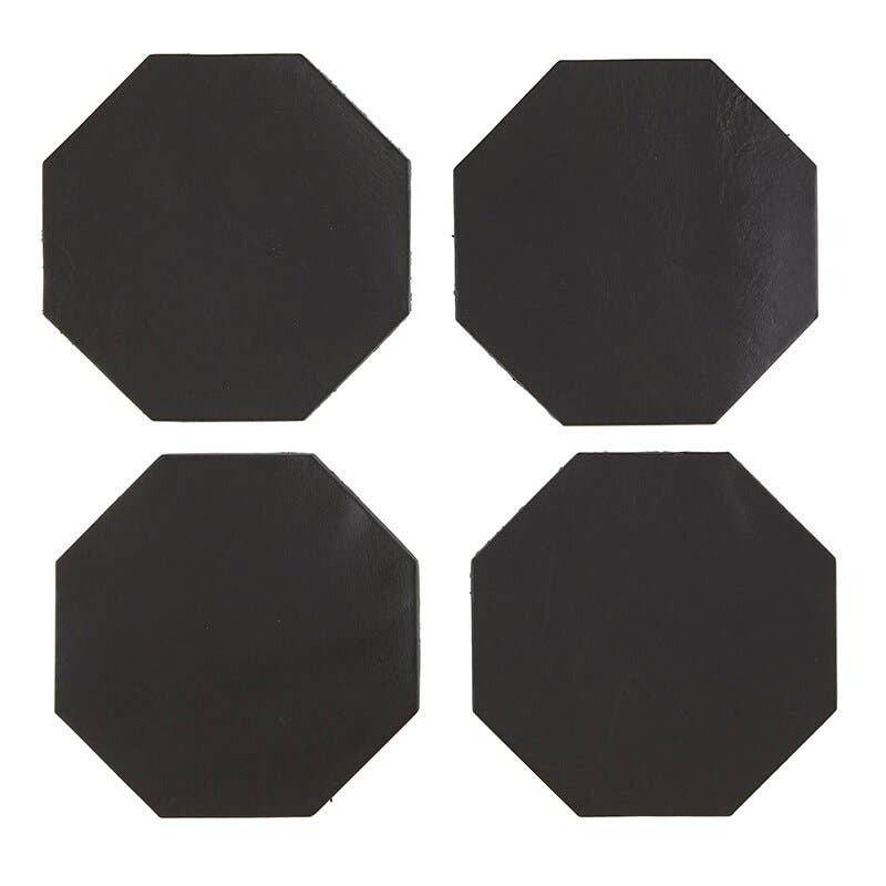 Leather Coaster Set - Black - Decor Addict, LLC