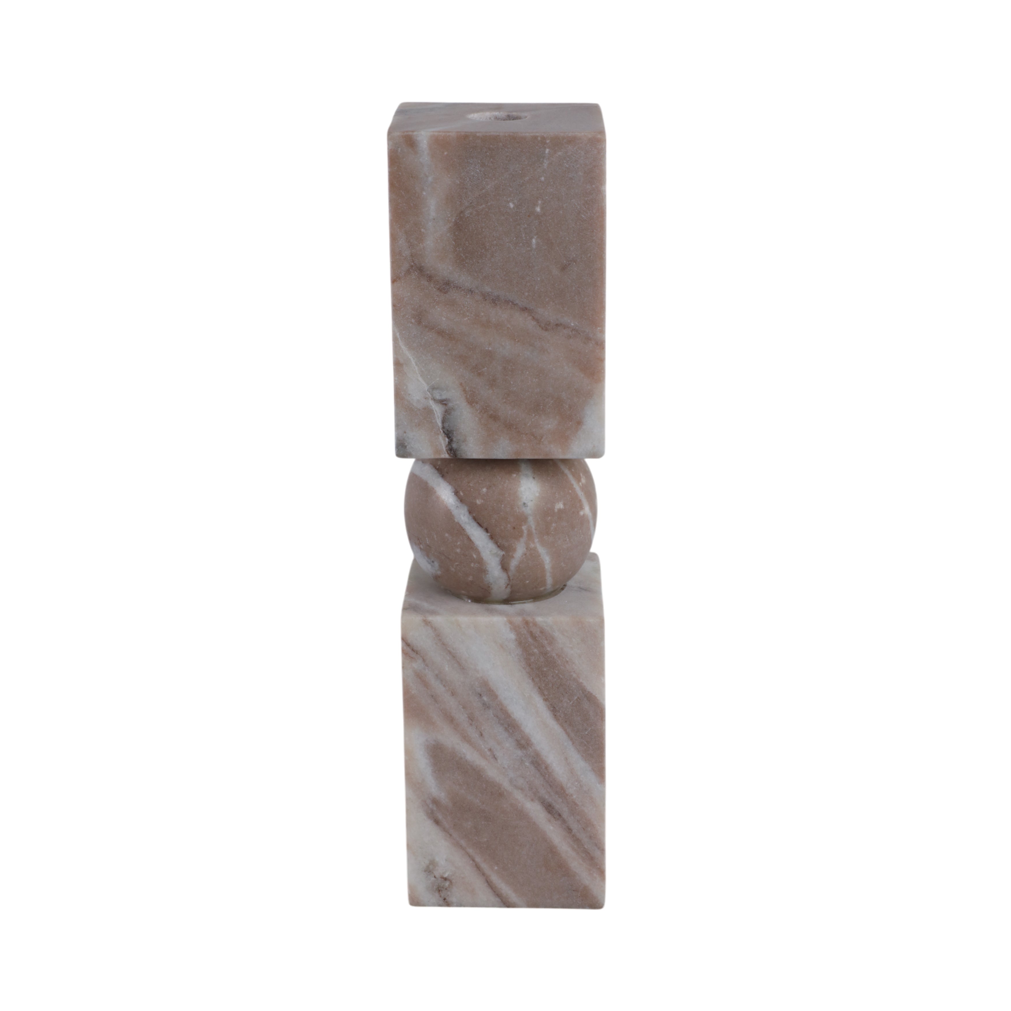 12x3" Chunky Marble Taper Holder, Tan Multi - Decor Addict, LLC