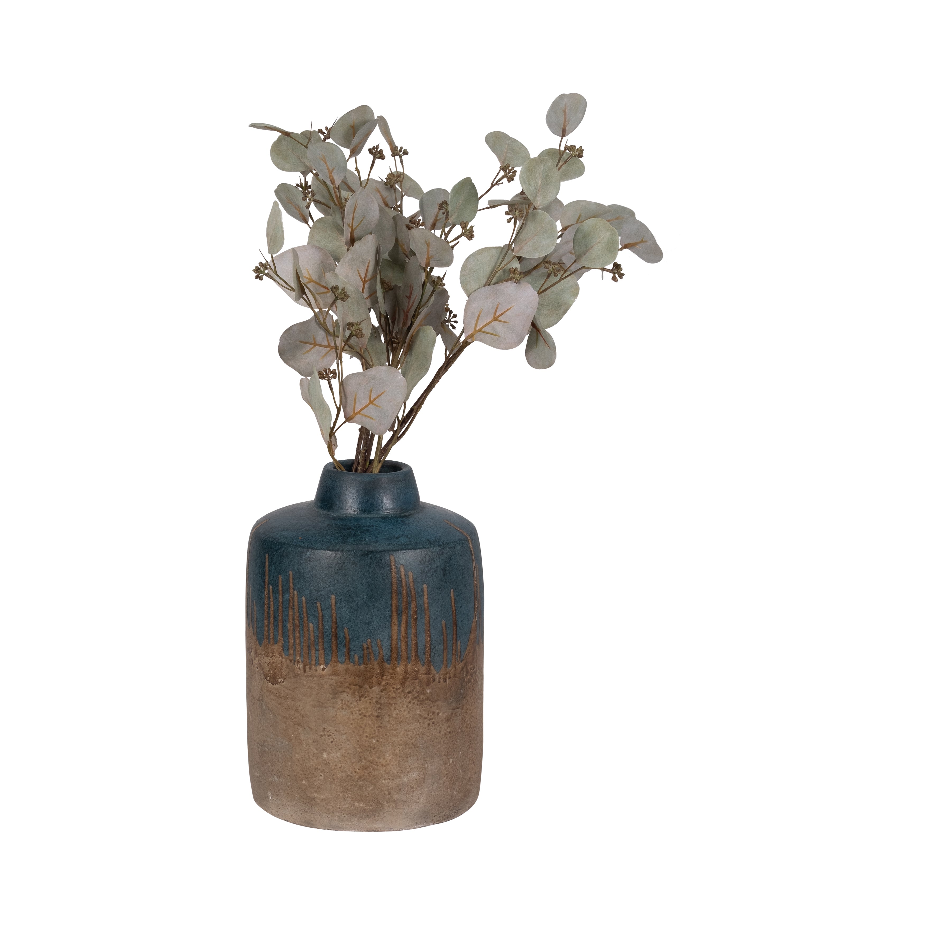 Terracotta, 12"h 2-tone Vase, Blue/ivory - Decor Addict, LLC