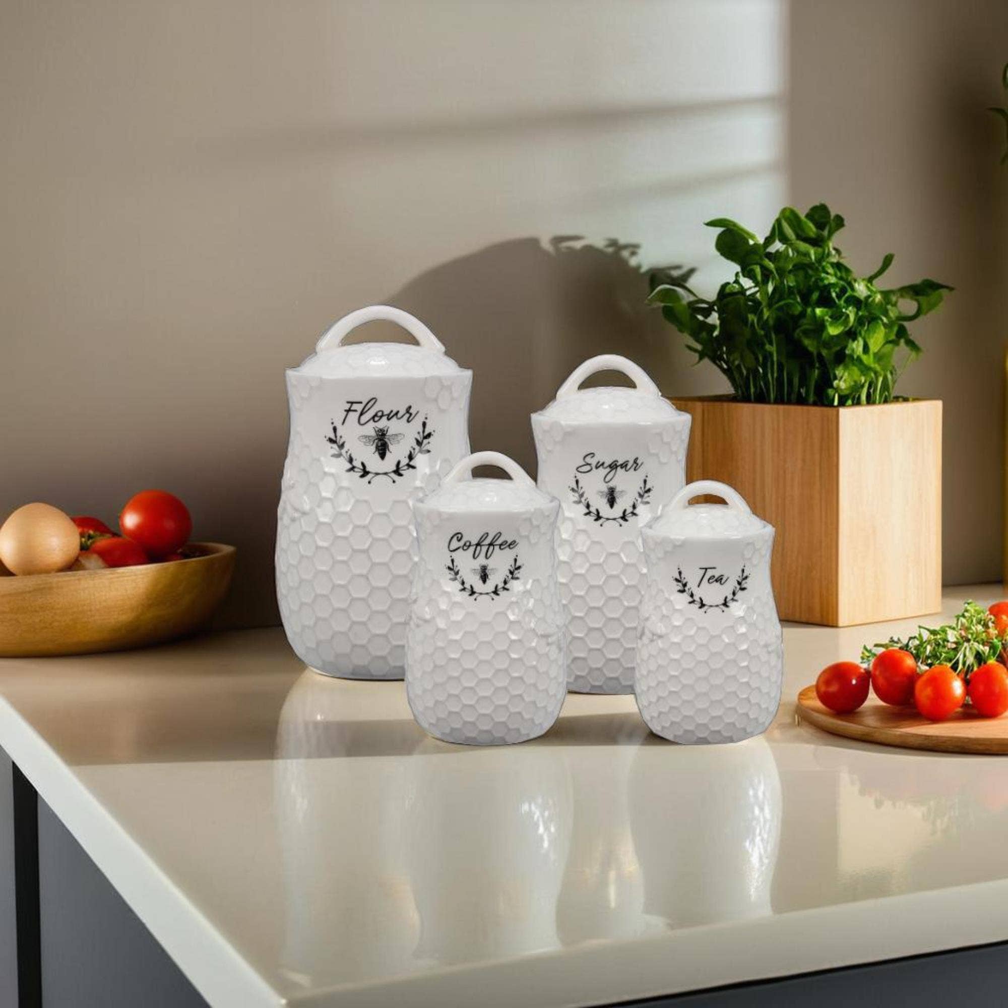 Ceramic Honey Bee Canisters, 4 Pc/Set (Sku#: 19648) - Decor Addict, LLC