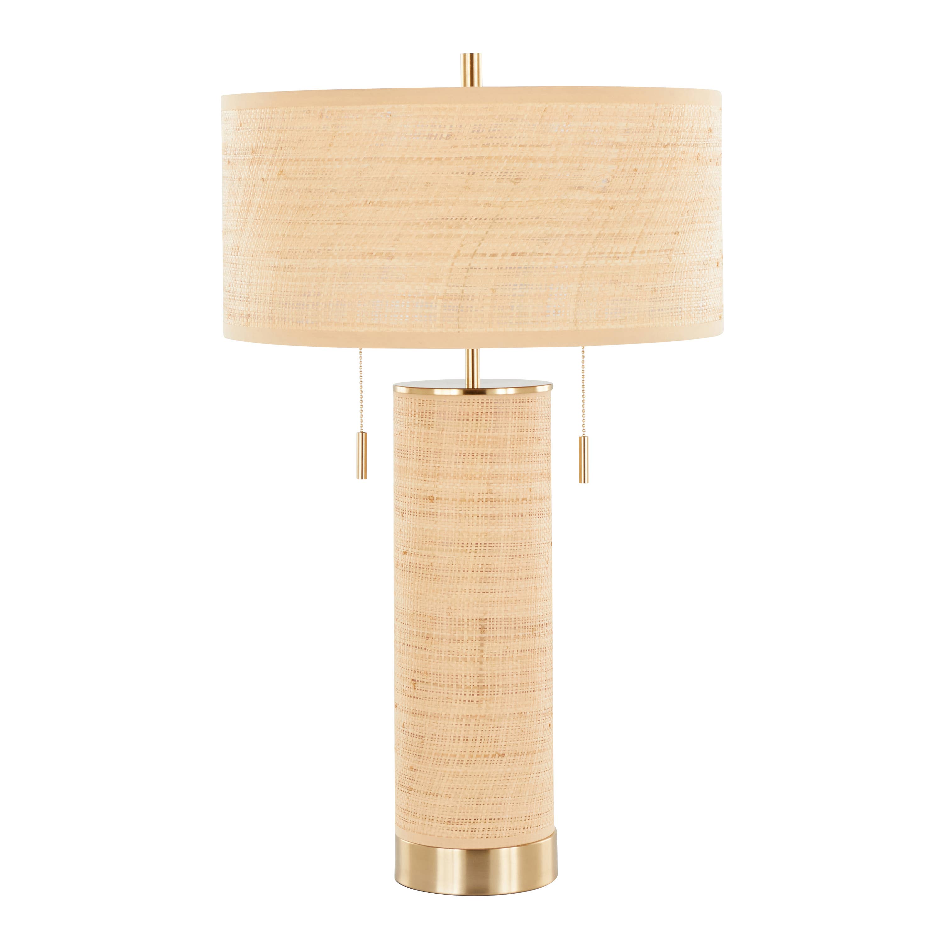 Cylinder Rattan 29" Table Lamp: Black Metal, Natural Rattan - Decor Addict, LLC