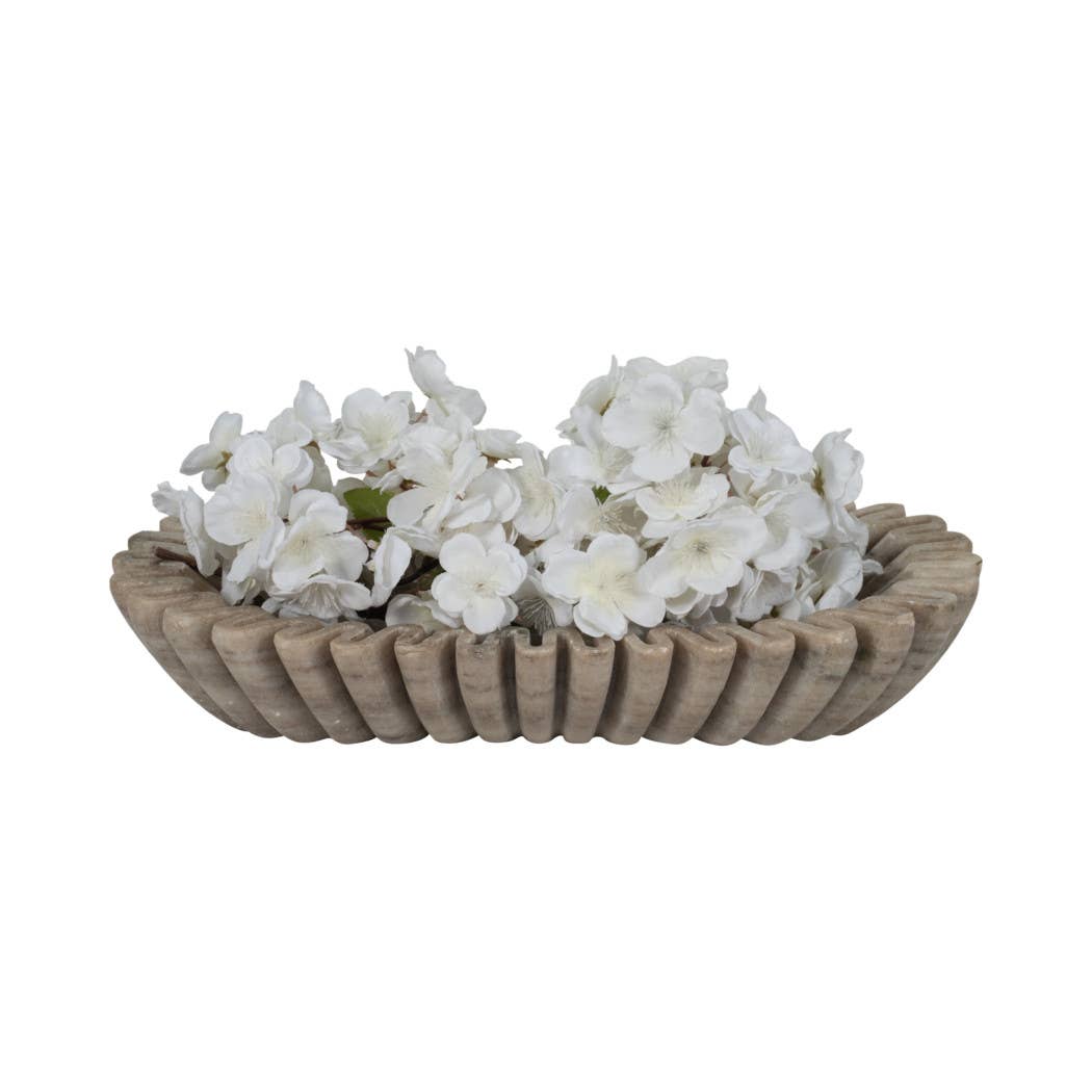 Decorative Bowl - Tan Marble Wavy Ribbed Texture, 16 in. - Decor Addict, LLC