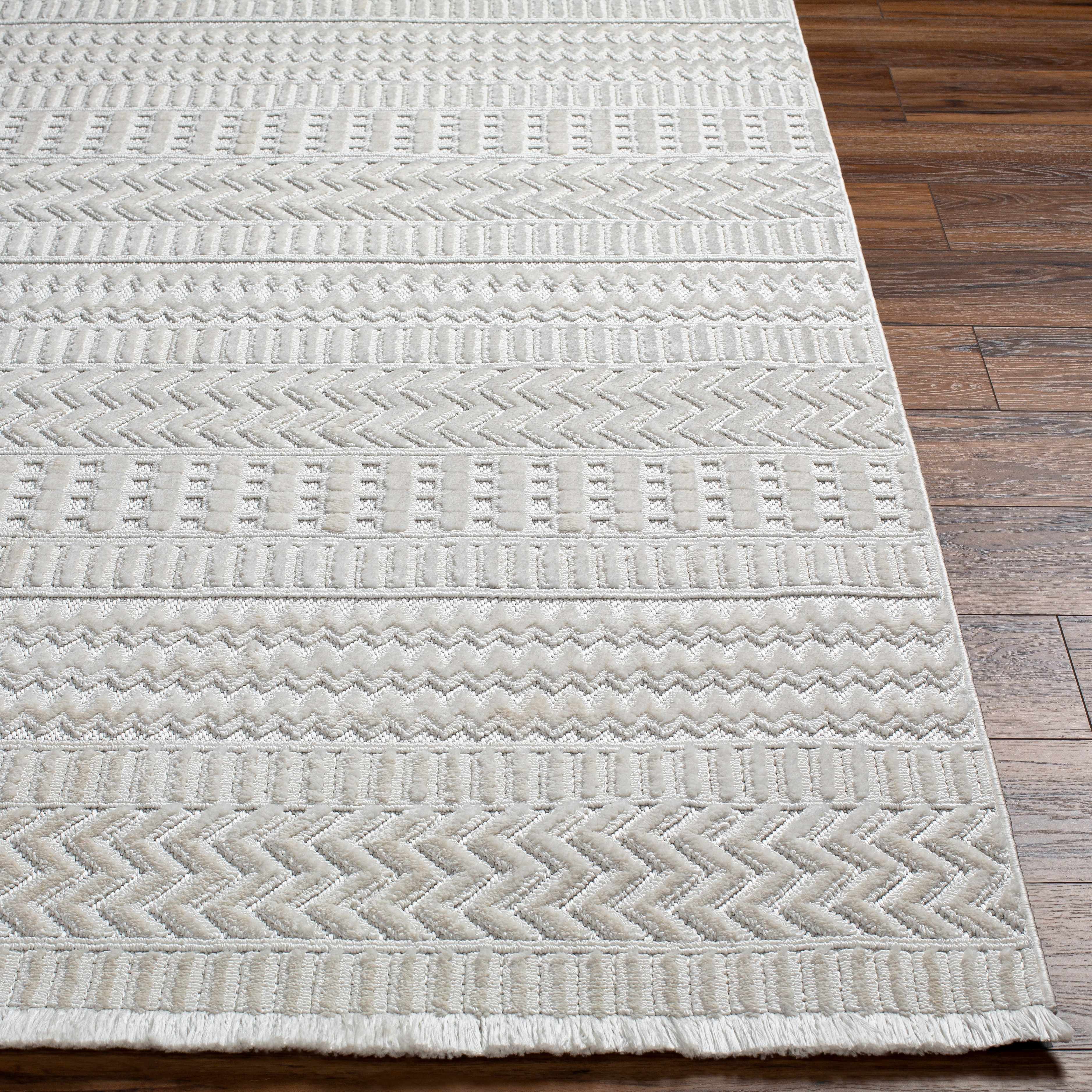Cira Ivory Textured Area Rug with Fringes - Decor Addict, LLC